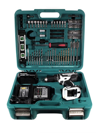 Makita DHP 482 SFTK W Akku Schlagbohrschrauber 18 V 62Nm + 3,0 Ah Akku + Ladegerät + 101 tlg. Werkzeugset im Koffer - Toolbrothers