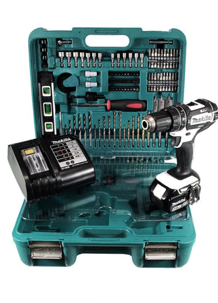 Makita DHP 482 SFTK W Akku Schlagbohrschrauber 18 V 62Nm + 3,0 Ah Akku + Ladegerät + 101 tlg. Werkzeugset im Koffer - Toolbrothers