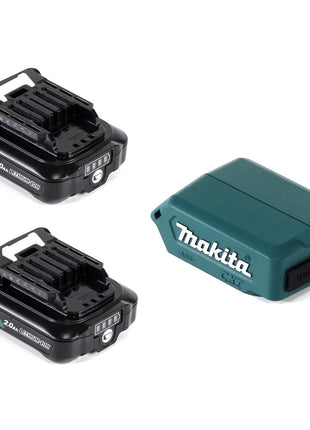 Makita DEAADP08 WA USB Adapter für 10,8V-12V Akkus + 2x 2,0 Ah Akku ( 197396-9 ) + Lader ( 197343-0 ) - Toolbrothers