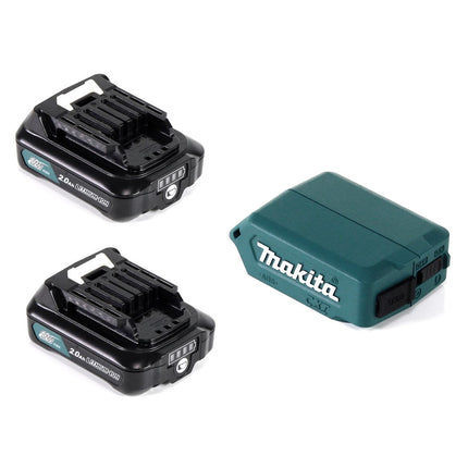 Makita DEAADP08 WA USB Adapter für 10,8V-12V Akkus + 2x 2,0 Ah Akku ( 197396-9 ) + Lader ( 197343-0 ) - Toolbrothers