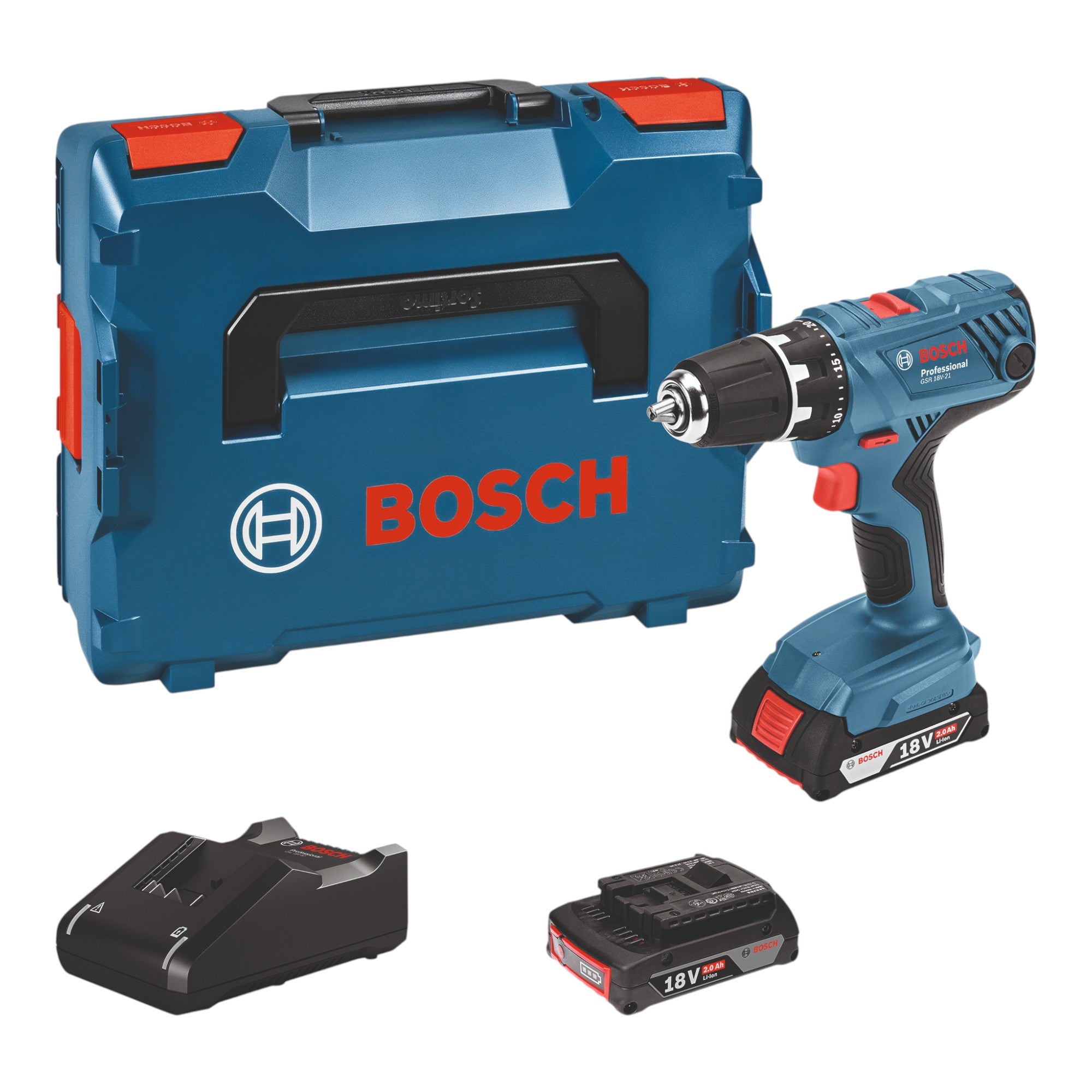 Bosch GSR 18V 21 Professional Akku Bohrschrauber 18 V 55 Nm 06019H1008 2x Akku 2 0 Ah Ladegeraet L Boxx 0 - toolbrothers