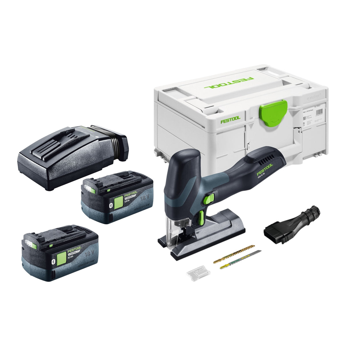 Seghetto alternativo a batteria Festool PSC-E 18 EB-Basic 18 V 40 mm + 2 batterie da 5,0 Ah + caricabatterie + Systainer