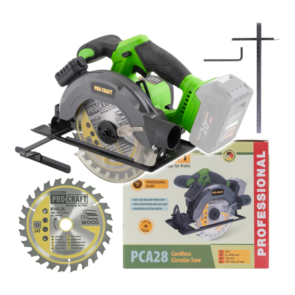 Sega circolare a batteria Procraft PCA28bb 20 V 165 mm Brushless Solo - senza batteria, senza caricabatterie