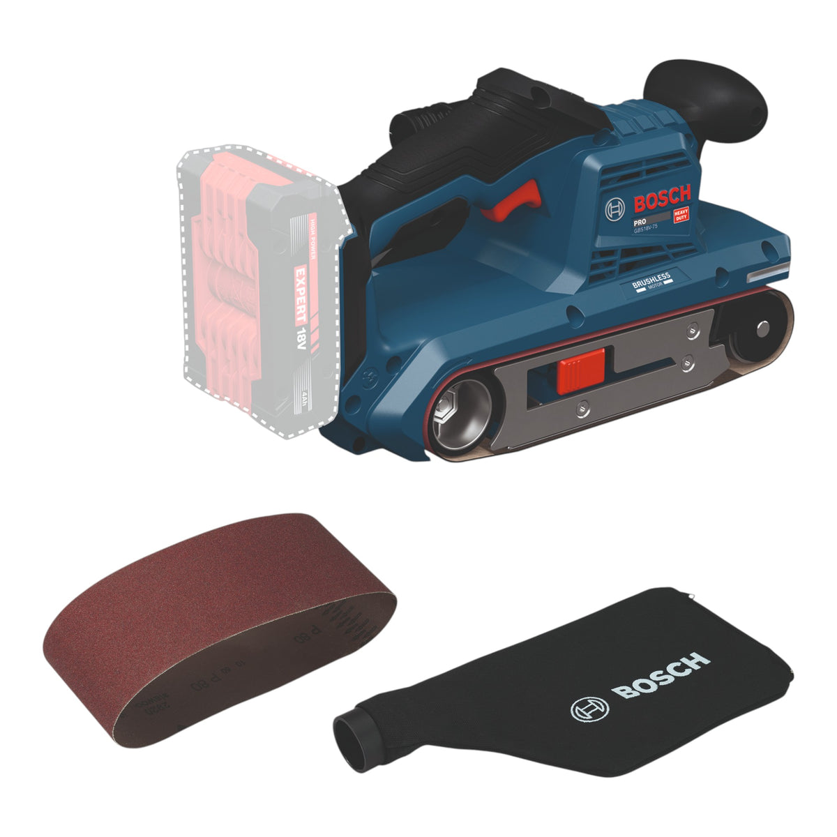 Levigatrice a nastro a batteria Bosch GBS 18V-75 18 V 76 x 533 mm Brushless ( 06012C2000 ) Solo - senza batteria, senza caricabatterie