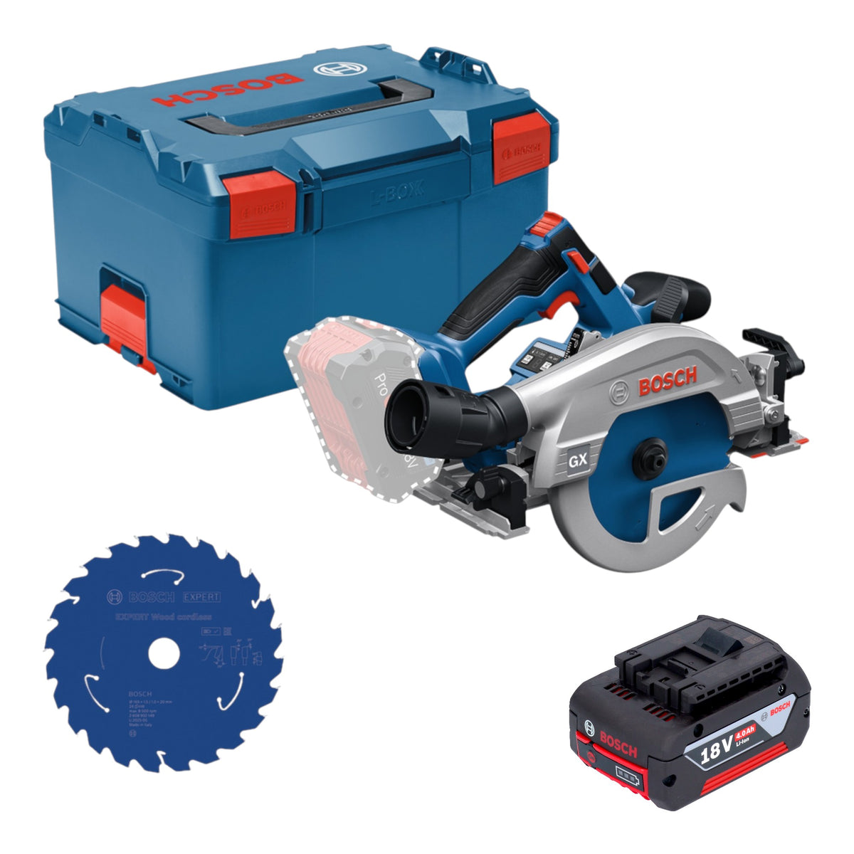 Bosch GKS 18V-57-2 GX Professional Sega circolare a batteria 18 V 165 mm Brushless + 1x batteria 4,0 Ah + L-Boxx - senza caricabatterie