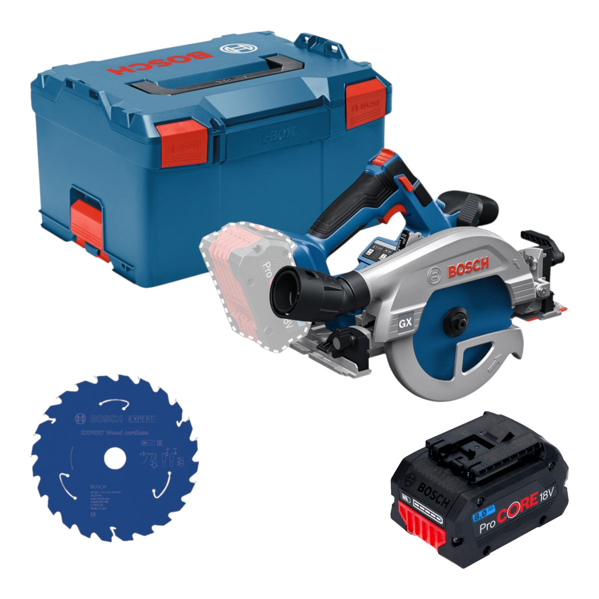 Sega circolare a batteria Bosch GKS 18V-57-2 GX Professional 18 V 165 mm Brushless + 1x batteria ProCORE 8,0 Ah + L-Boxx - senza caricabatterie