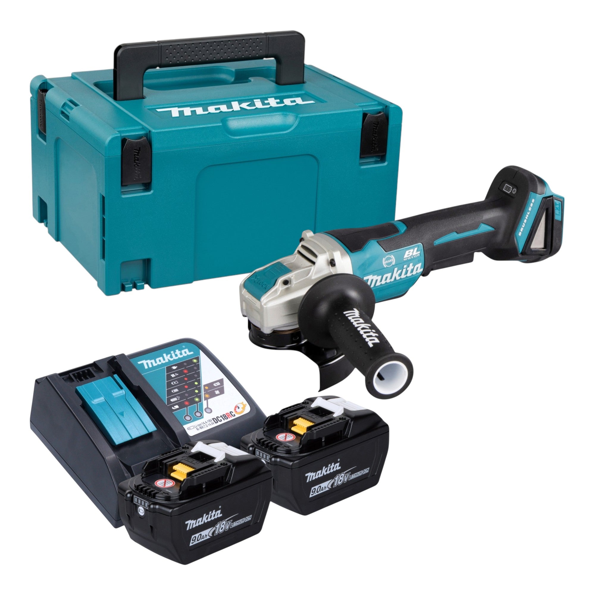 Makita DGA 520 ZX1 Akku Winkelschleifer 18 V 125 mm X LOCK Brushless 2x Akku 9 0 Ah Ladegeraet Makpac 0 - toolbrothers