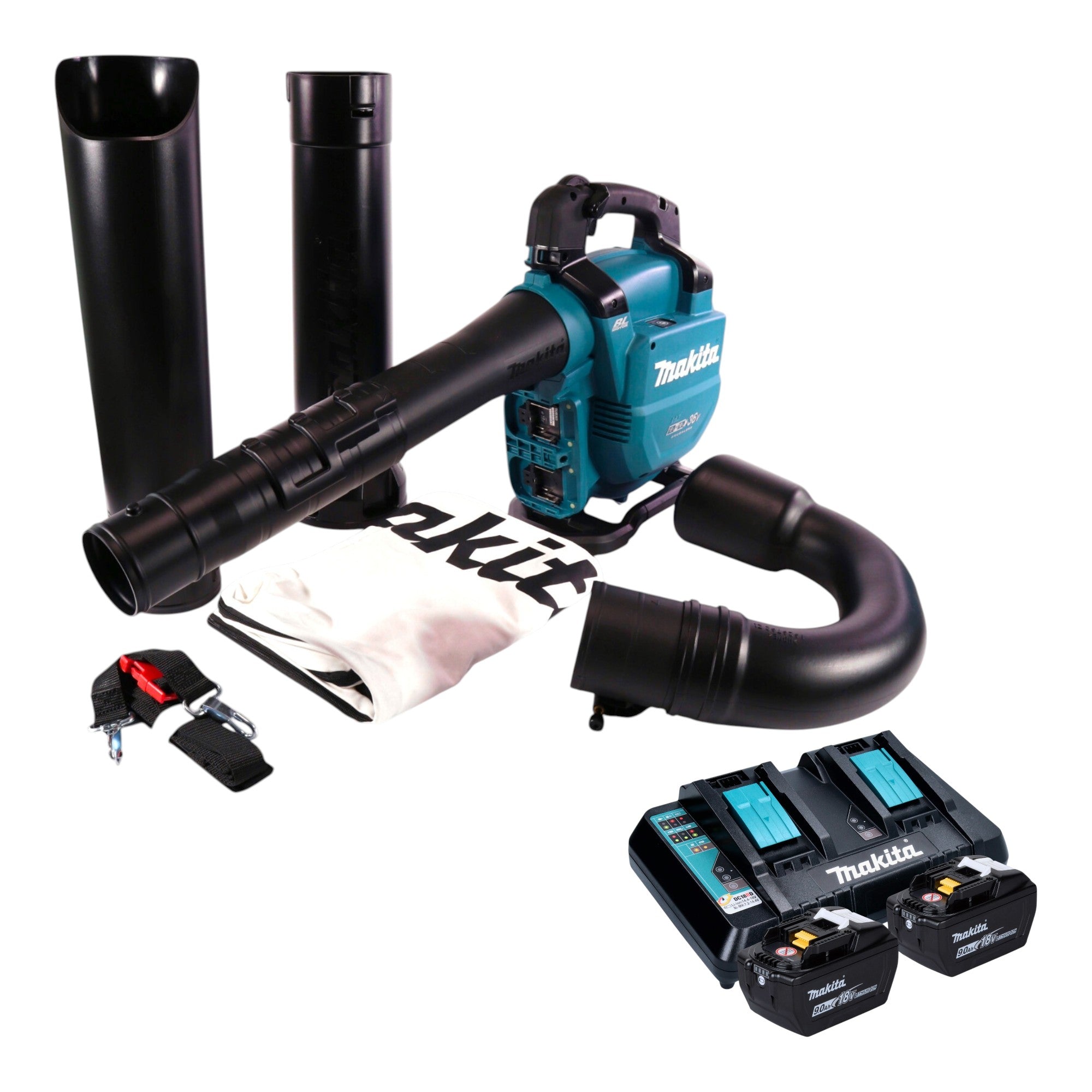Makita DUB 363 ZV Akku Geblaese Laubsauger 36 V 2x 18 V Brushless Absaug Set 2x Akku 9 0 Ah Ladegeraet 0 - toolbrothers