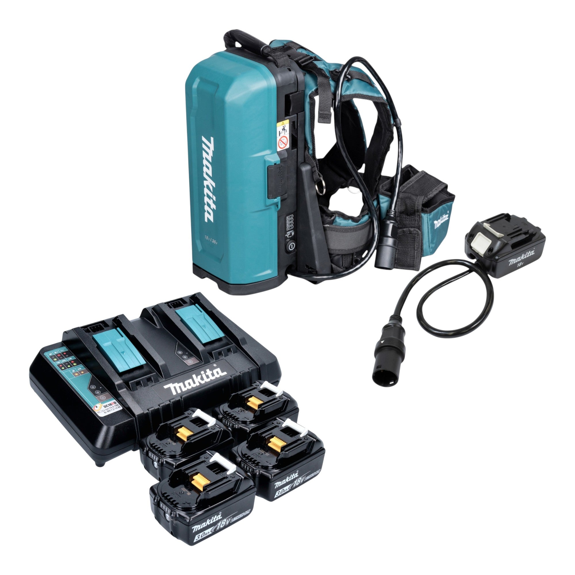 Makita PDC 01 Akku Rucksack 36 V 2x 18 V Akku Adapter 18V 4x Akku 3 0 Ah Ladegeraet 0 - toolbrothers