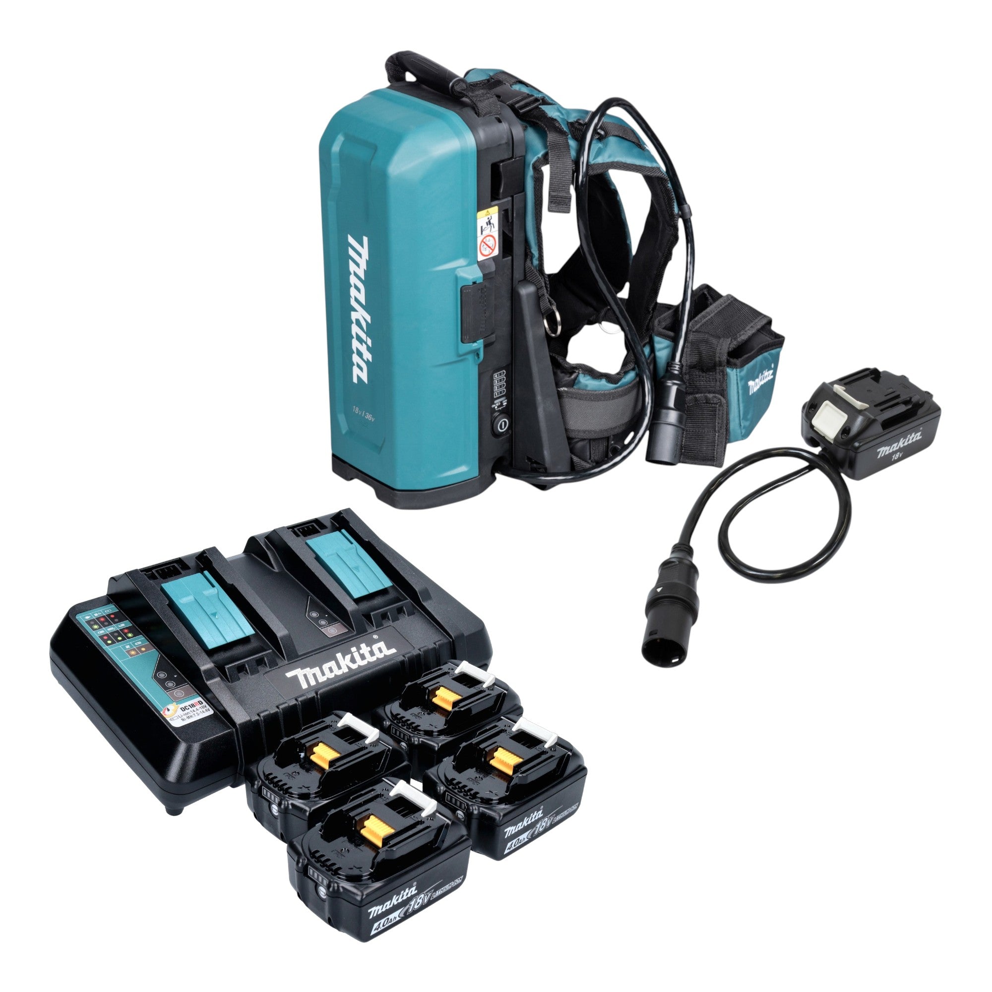 Makita PDC 01 Akku Rucksack 36 V 2x 18 V Akku Adapter 18V 4x Akku 4 0 Ah Ladegeraet 0 - toolbrothers
