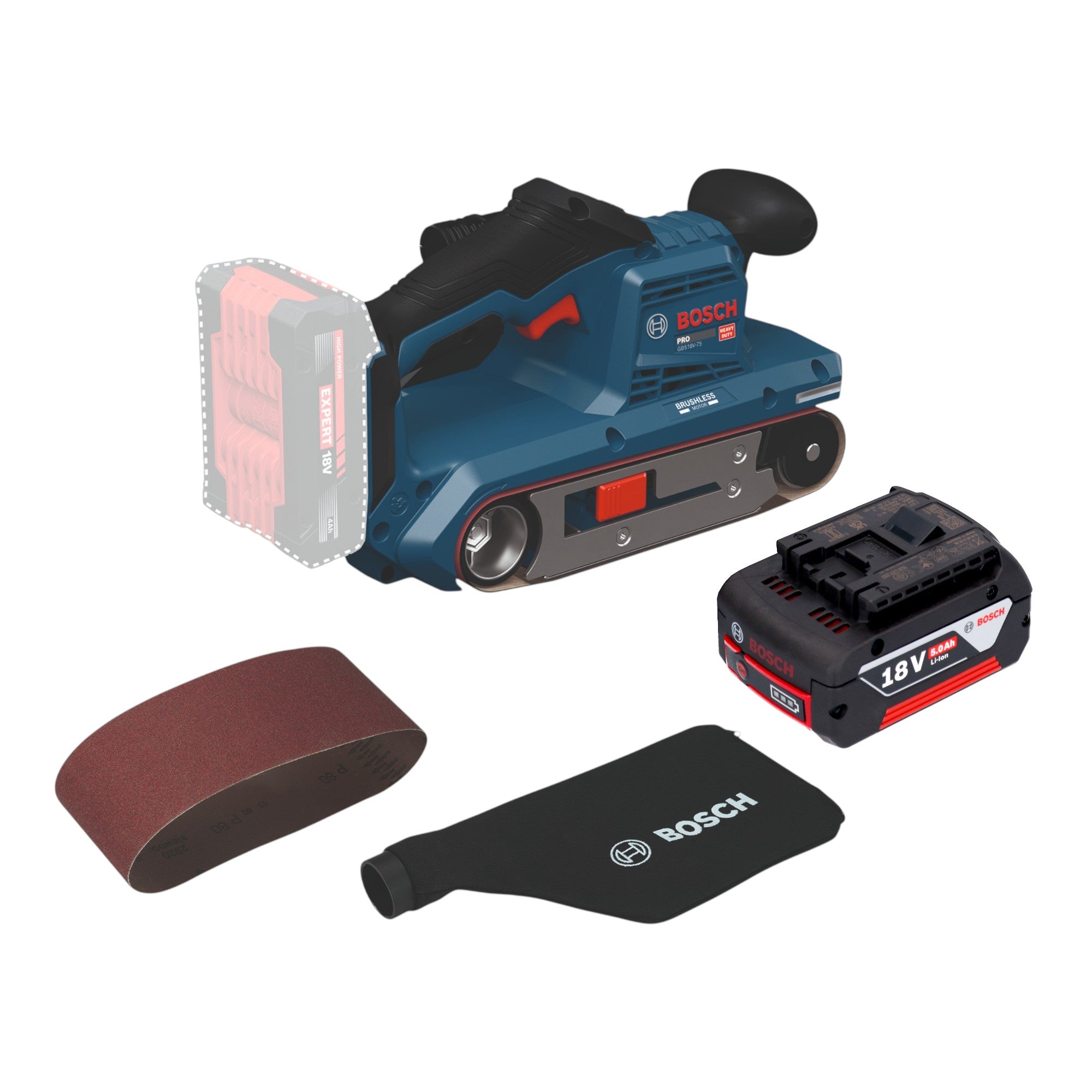 Bosch GBS 18V 75 Akku Bandschleifer 18 V 76 x 533 mm Brushless 1x Akku 5 0 Ah ohne Ladegeraet 0 - toolbrothers