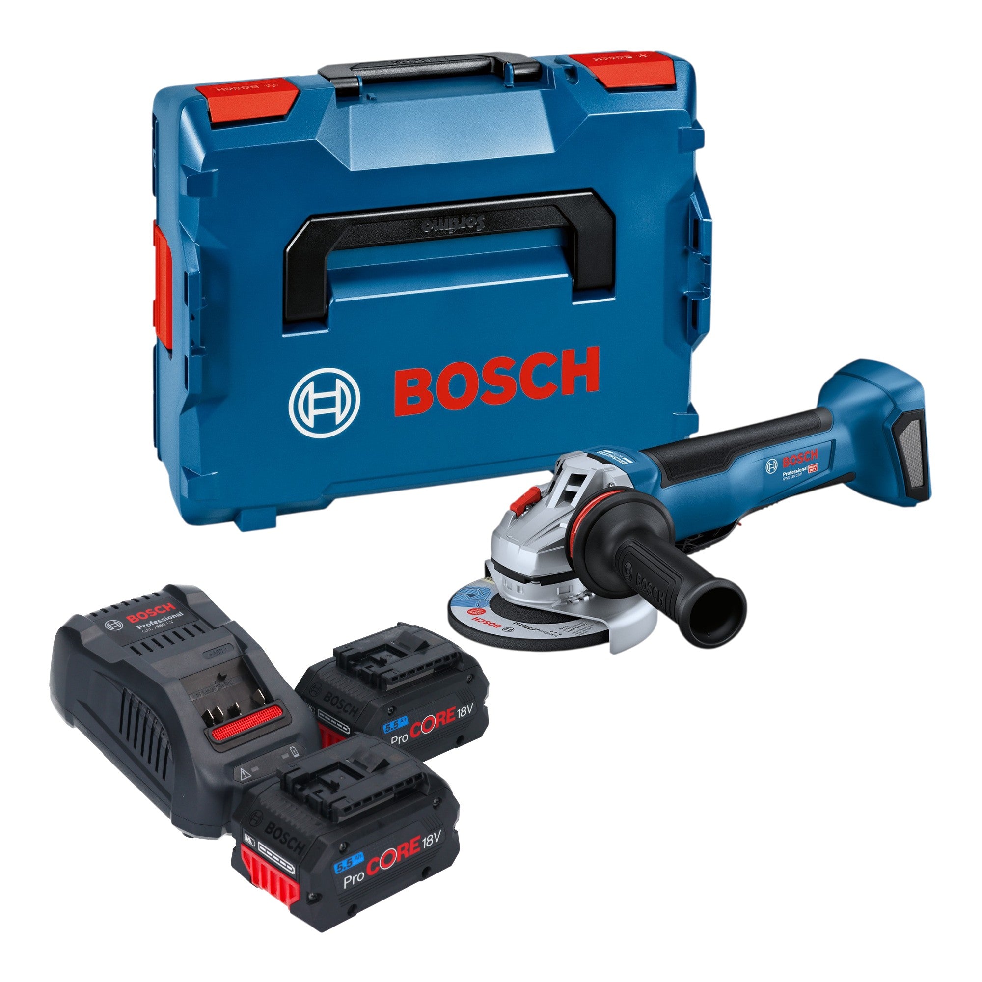Bosch GWS 18V 10 P Professional Akku Winkelschleifer 18 V 125 mm Brushless 2x ProCORE Akku 5 5 Ah Ladegeraet L Boxx 0 - toolbrothers