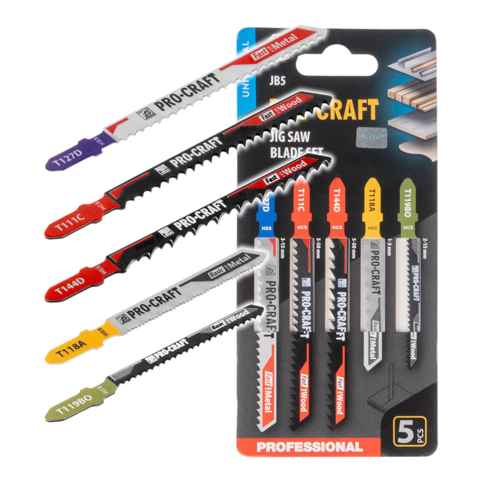 Procraft JB5 Stichsaegeblatt Set 5 tlg 1 50 mm fuer Holz und Metall 0 - toolbrothers