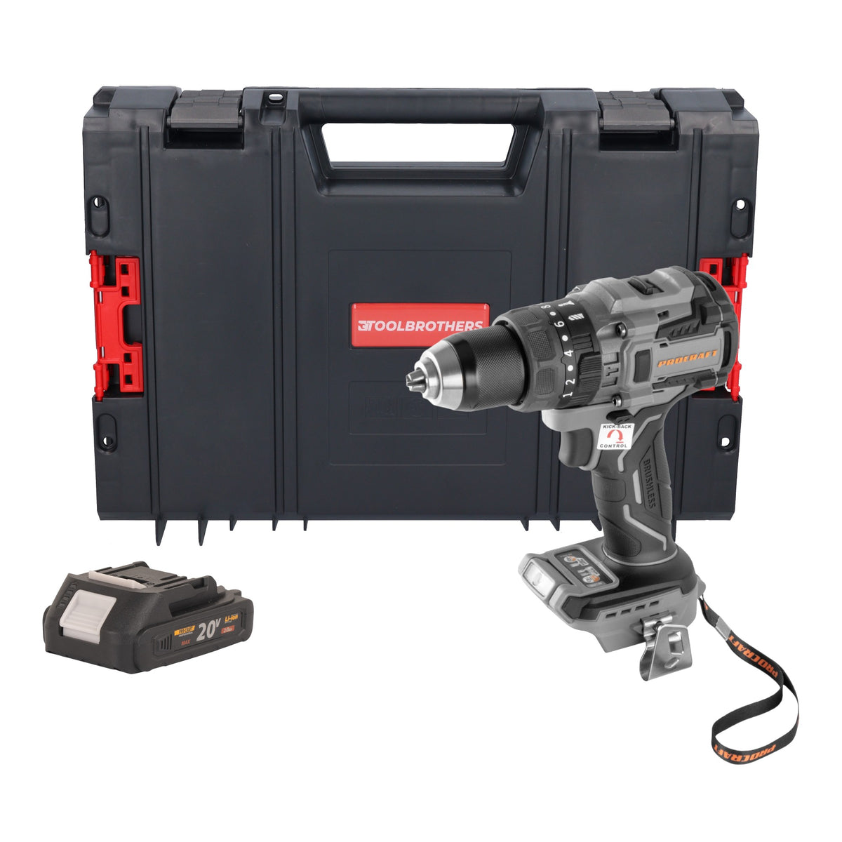 Trapano avvitatore a batteria Procraft Industrial CD20B-BB 20 V 150 Nm Brushless + 1 batteria da 2,0 Ah + valigetta RHINO - senza caricabatterie