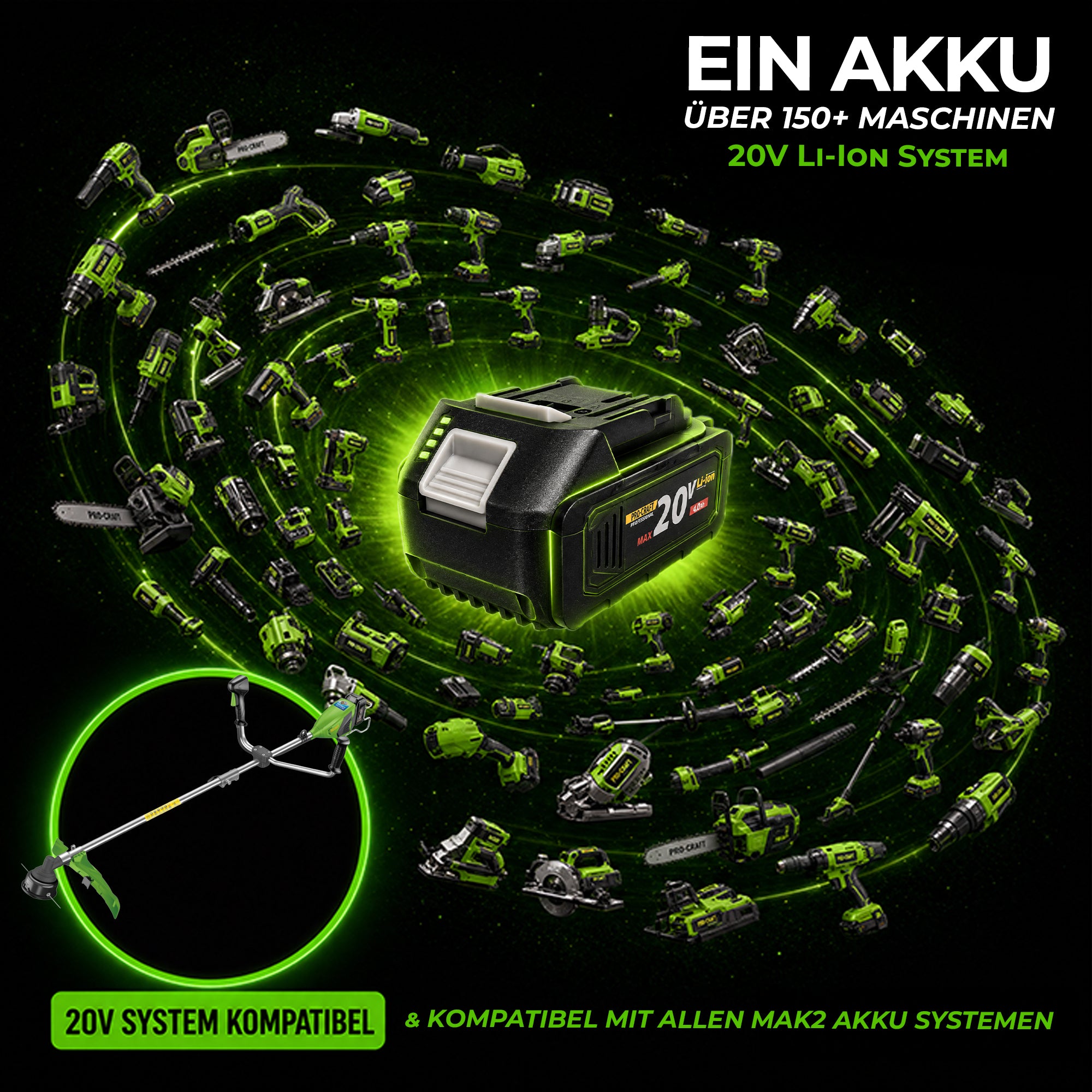 Procraft ATA 40BS Akku Freischneider 40 V 420 mm Brushless 1x Akku 4 0 Ah Ladegeraet 2 - toolbrothers