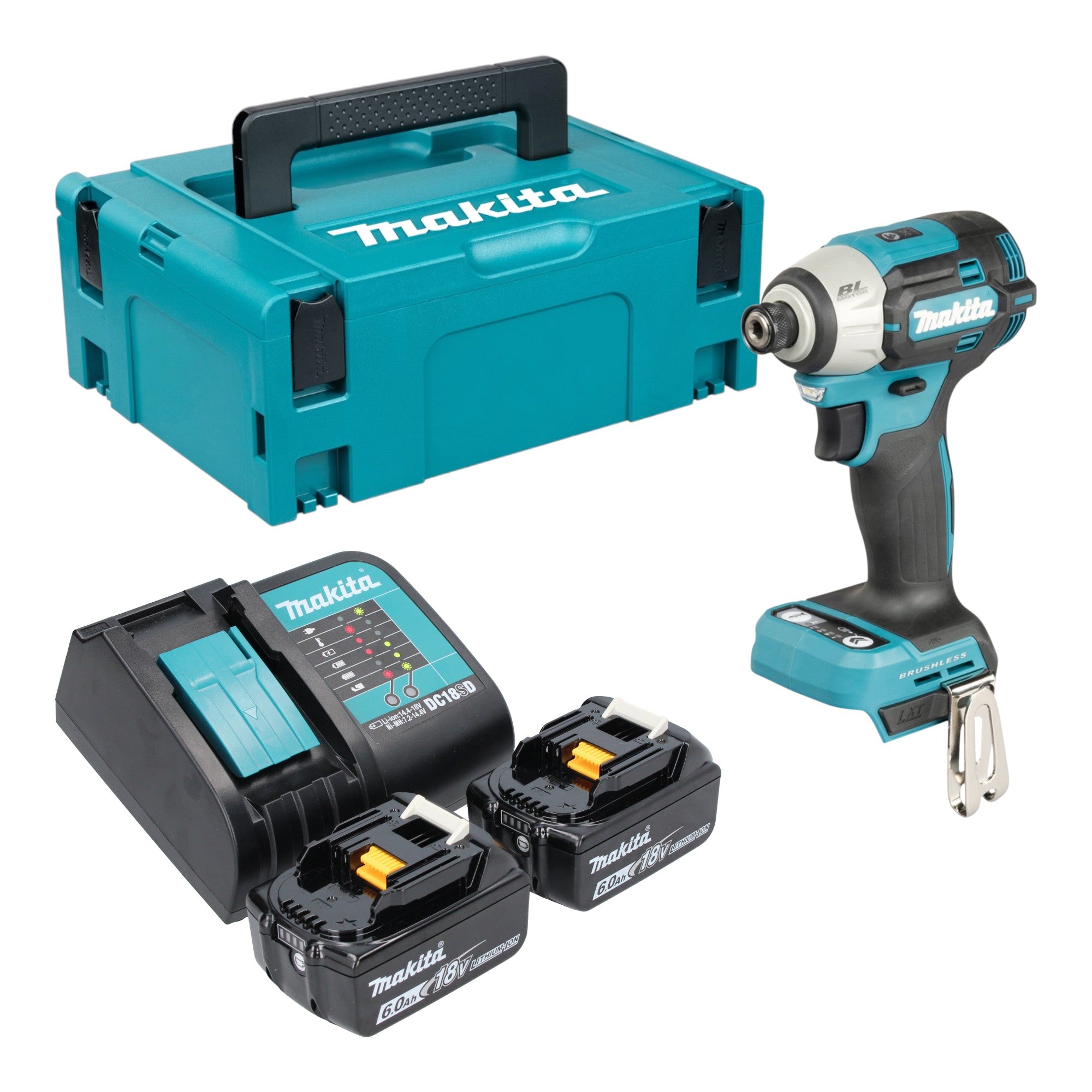 Makita DTD 201 SGJ Akku Schlagschrauber 18 V 210 Nm Brushless 2x Akku 6 0 Ah Ladegeraet Makpac 0 - toolbrothers