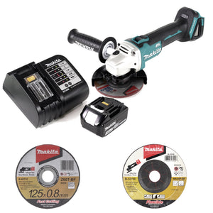 Makita DGA 504 SF1 Akku Winkelschleifer 18V 125mm Brushless + 1x Akku 3,0Ah + Ladegerät + 21x Schruppscheibe + 5x Trennscheibe