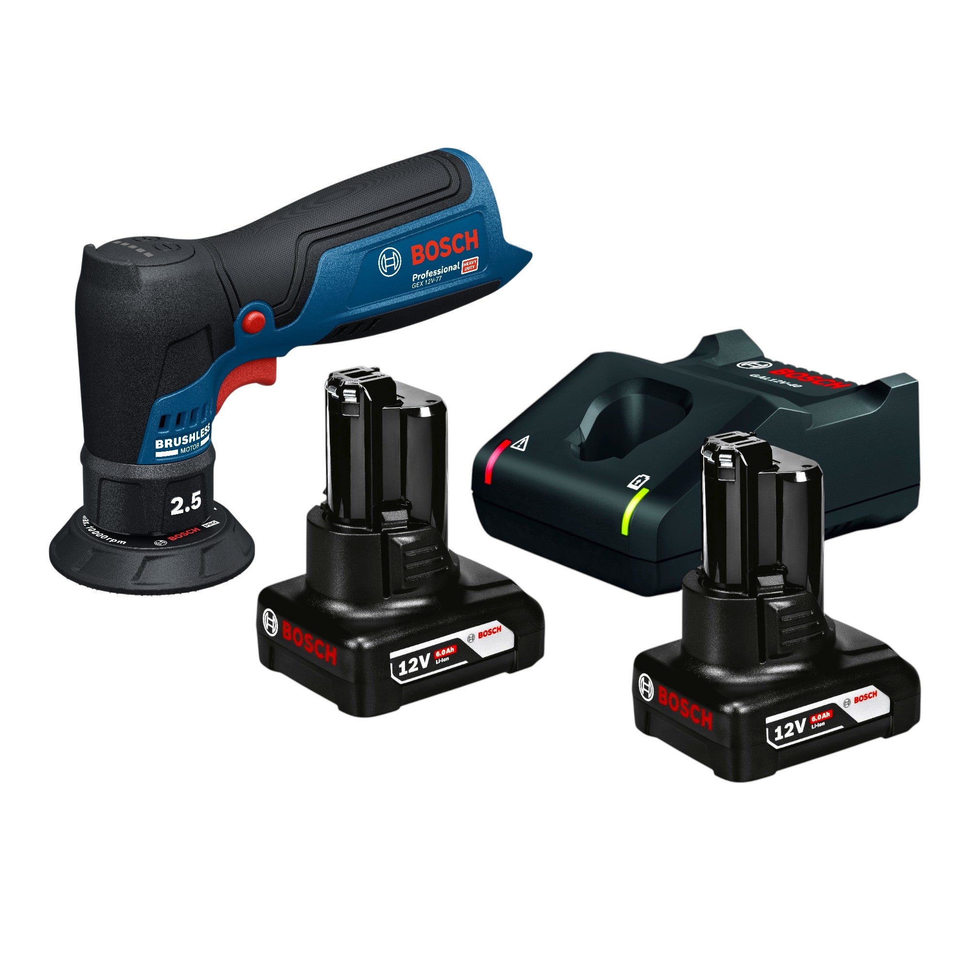 Bosch GEX 12V 77 Akku Exzenterschleifer 12 V 77 mm Brushless 2x Akku 6 0 Ah Ladegeraet 0 - toolbrothers