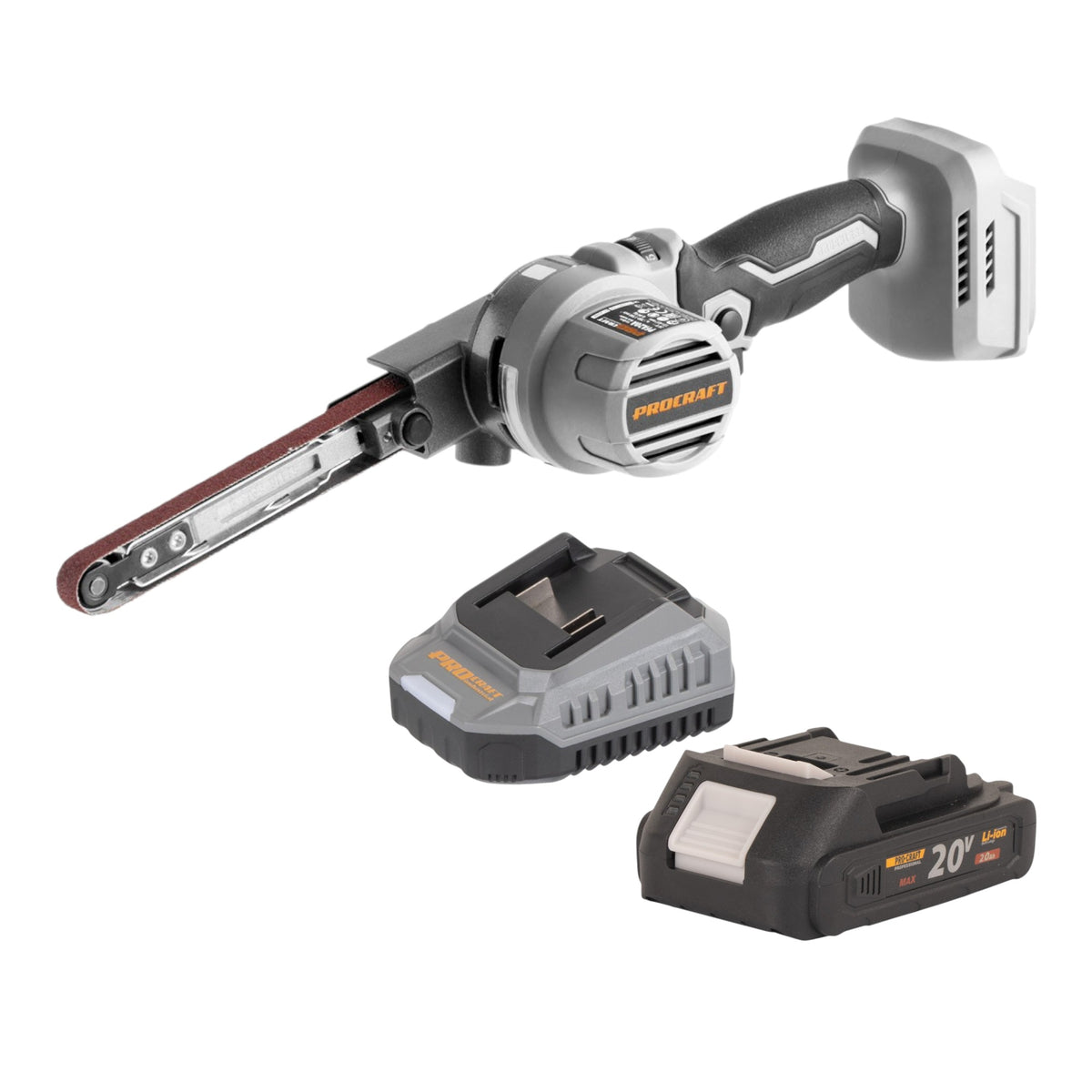 ProCraft Industrial PFA20A-BB Levigatrice a nastro a batteria 20 V 13 x 457 mm Brushless + 1x batteria 2,0 Ah + caricabatterie
