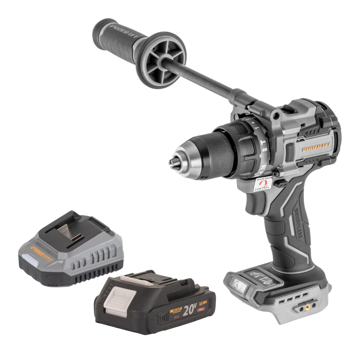 ProCraft Industrial CD20C-BB Trapano avvitatore a percussione a batteria 20 V 120 Nm Brushless + 1x batteria 2,0 Ah + caricabatterie