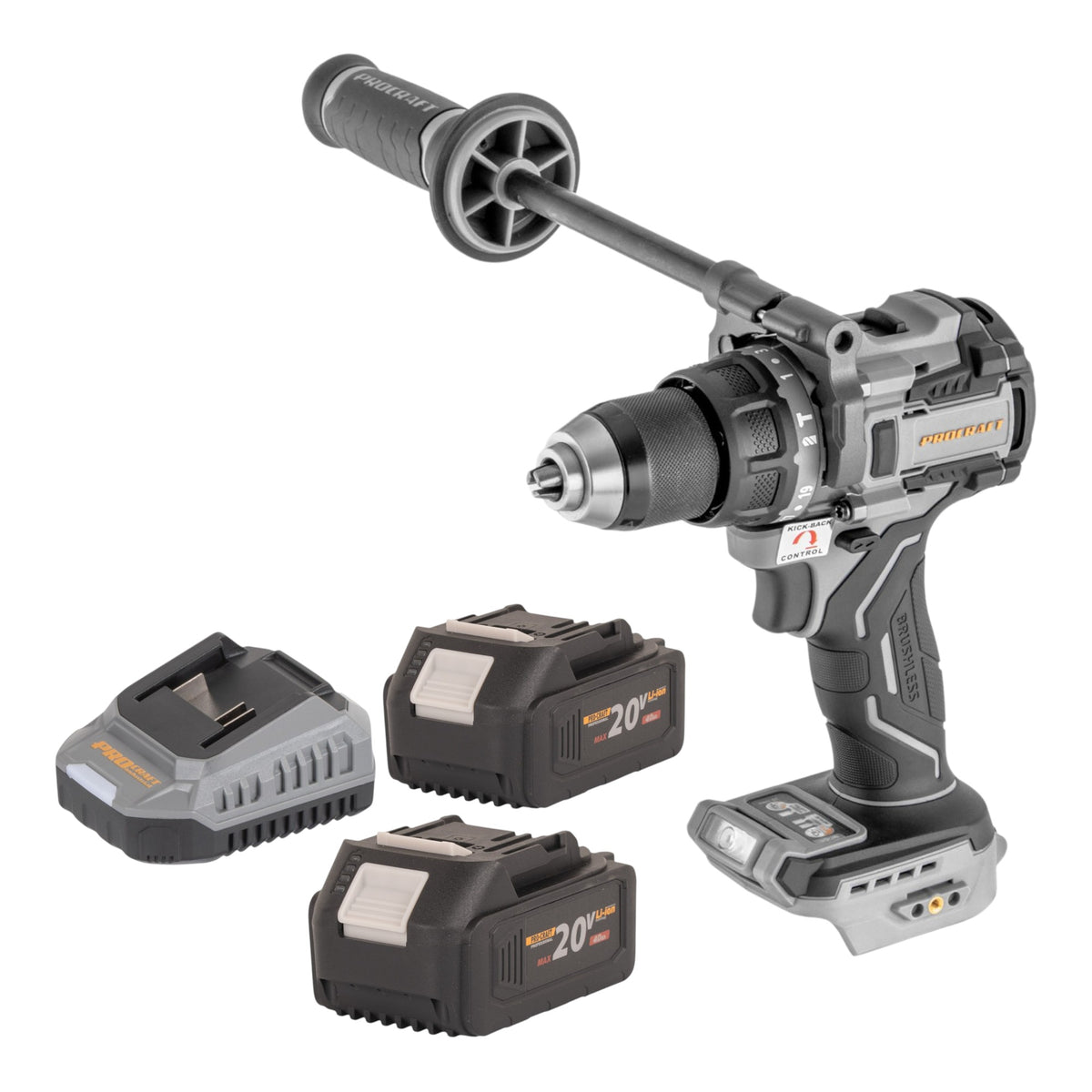Avvitatore a percussione a batteria ProCraft Industrial CD20C-BB 20 V 120 Nm brushless + 2 batterie da 4,0 Ah + caricabatterie