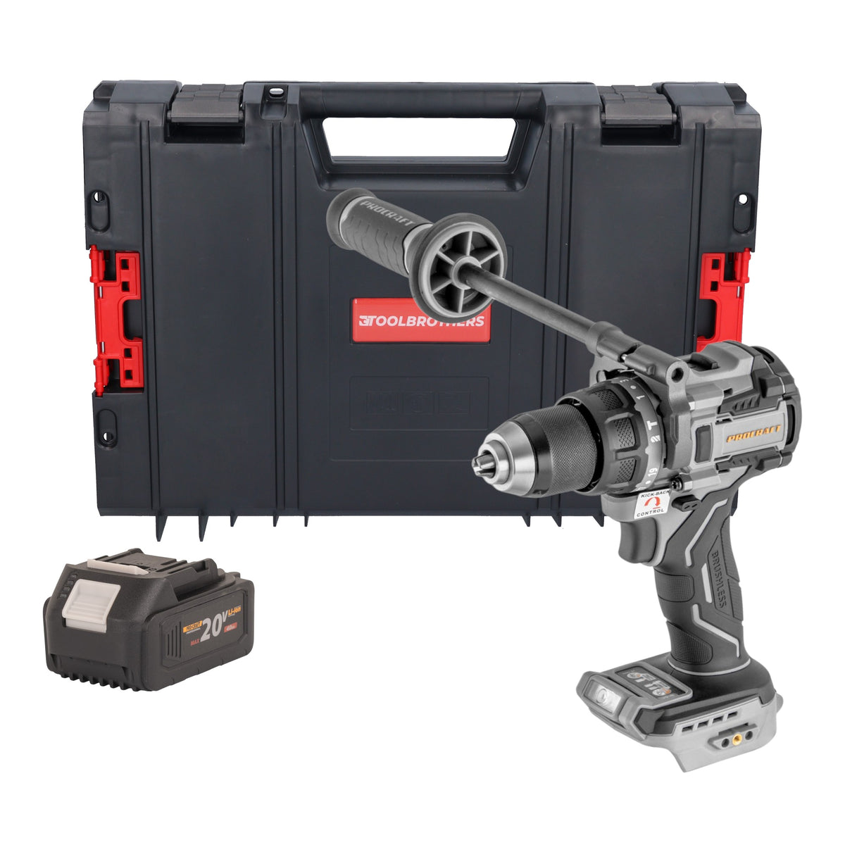 Avvitatore a percussione a batteria ProCraft Industrial CD20C-BB 20 V 120 Nm brushless + 1 batteria da 4,0 Ah + valigetta RHINO - senza caricabatterie
