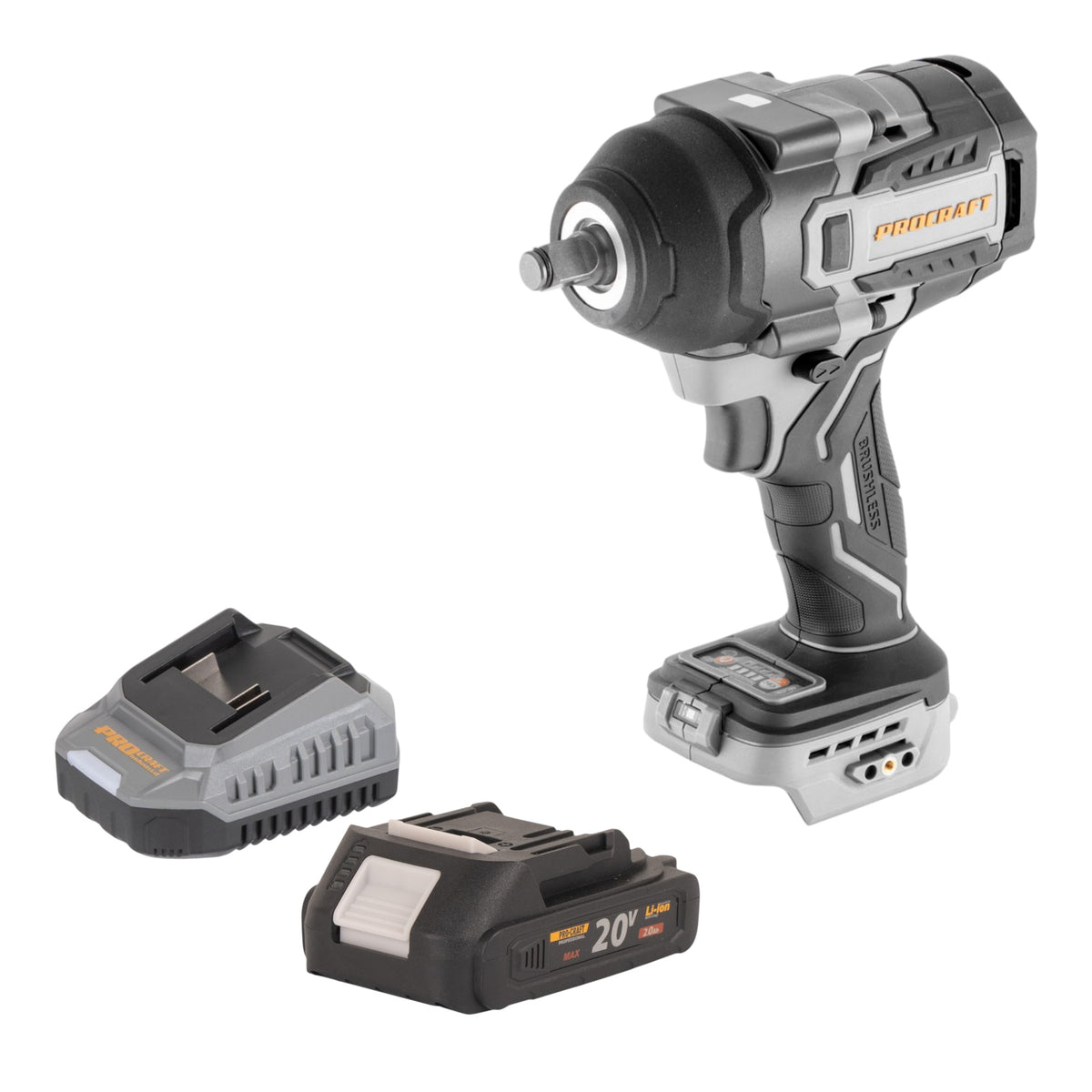 Avvitatore a impatto a batteria ProCraft Industrial IW850A-BB 20 V 850 Nm 1/2" brushless + 1 batteria da 2,0 Ah + caricabatterie