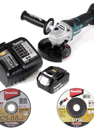 Makita DGA 517 SF1 Akku Winkelschleifer 18 V 125 mm Brushless + 1x Akku 3,0 Ah + Ladegerät + 26x Scheibe - Toolbrothers