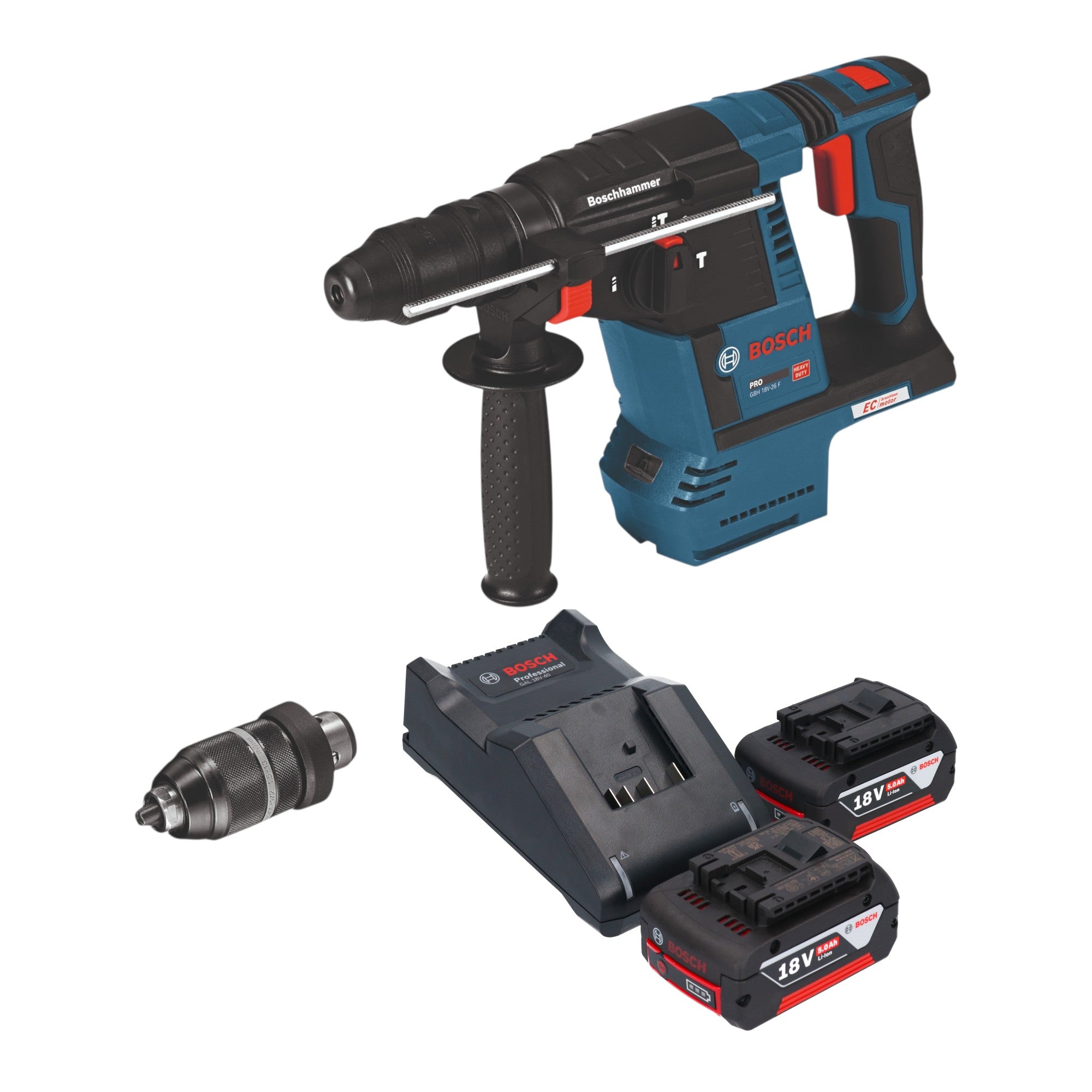 Bosch GBH 18V 26 F Professional Akku Bohrhammer 18 V 2 6 J SDS Plus 2x Akku 5 0 Ah Ladegeraet 0 - toolbrothers