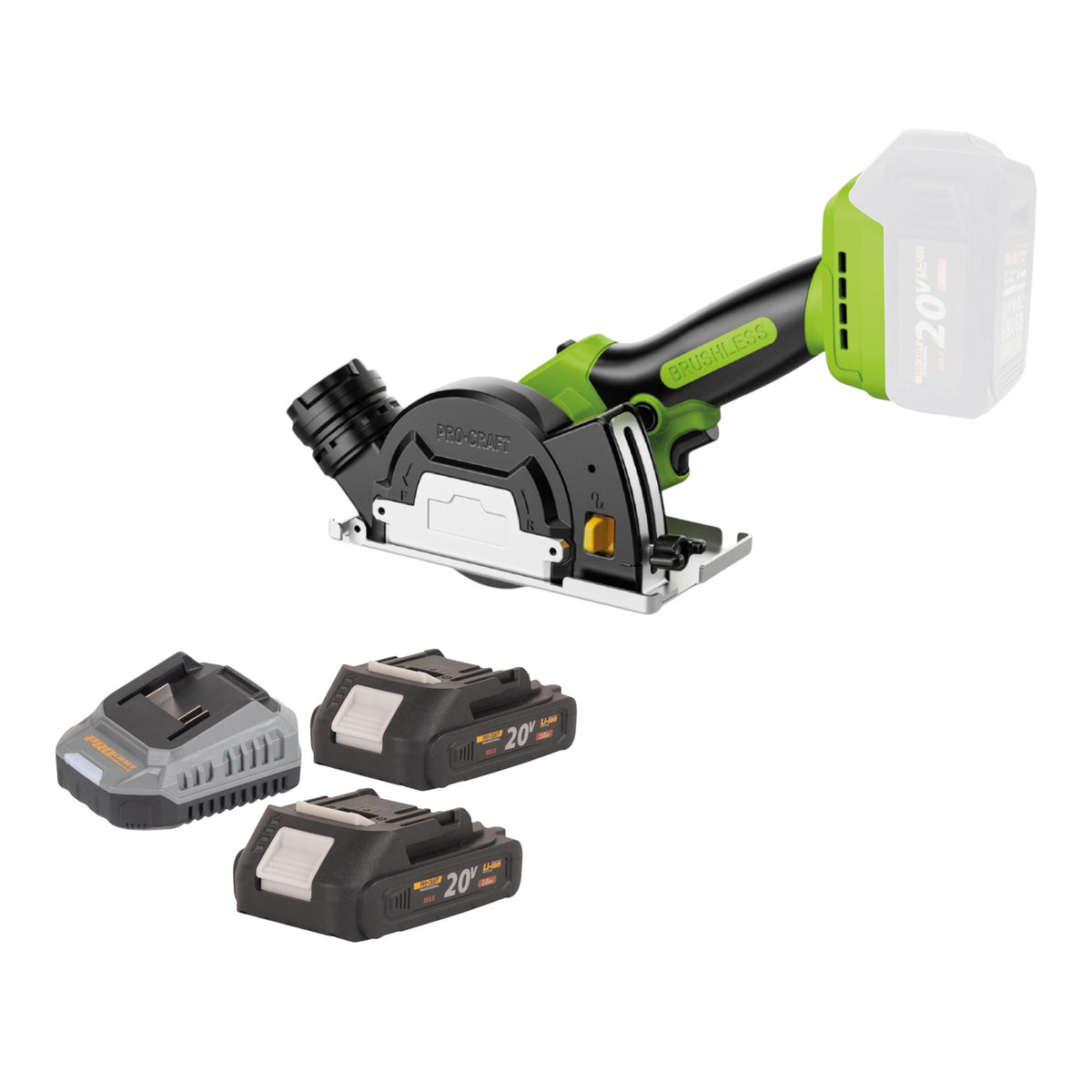 Mini sega universale a batteria Procraft PCA16-BB 20 V 85 mm brushless + 2 batterie da 2,0 Ah + caricabatterie