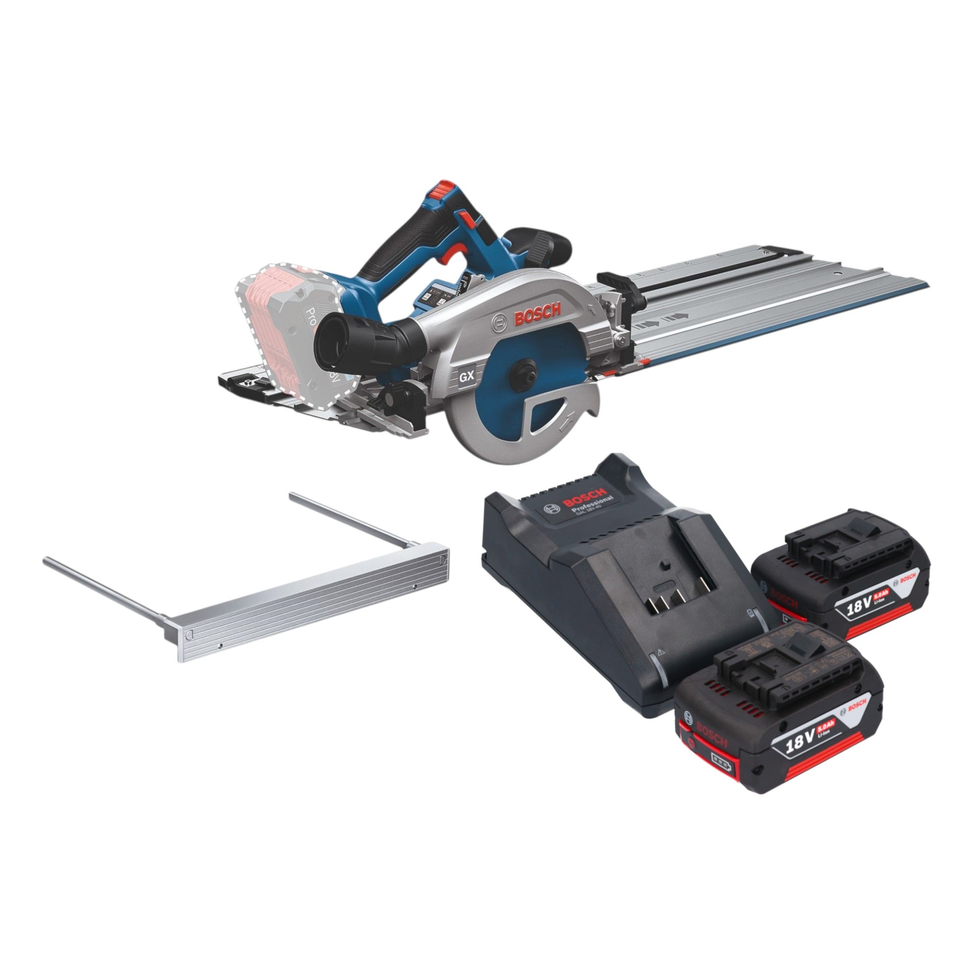 Bosch GKS 18V 57 2 GX Professional Akku Kreissaege 18 V 165 mm Brushless 2x Akku 5 0 Ah Ladegeraet Kappschiene 0 - toolbrothers