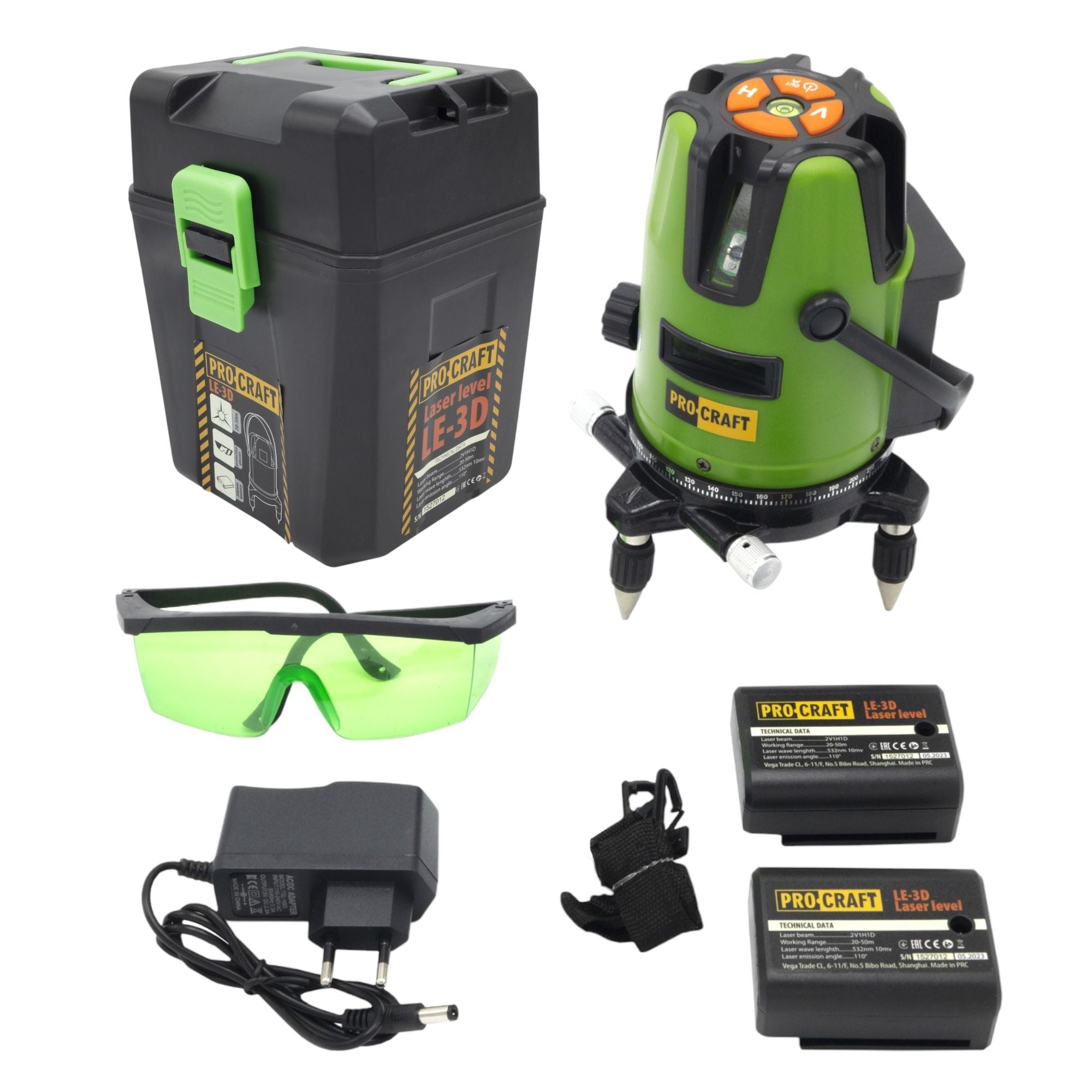 Procraft LE 3D Akku Linien und Kreuzlinienlaser 3 7 V 50 m gruen selbstnivellierend Integrierter Akku 2 0 Ah 0 - toolbrothers