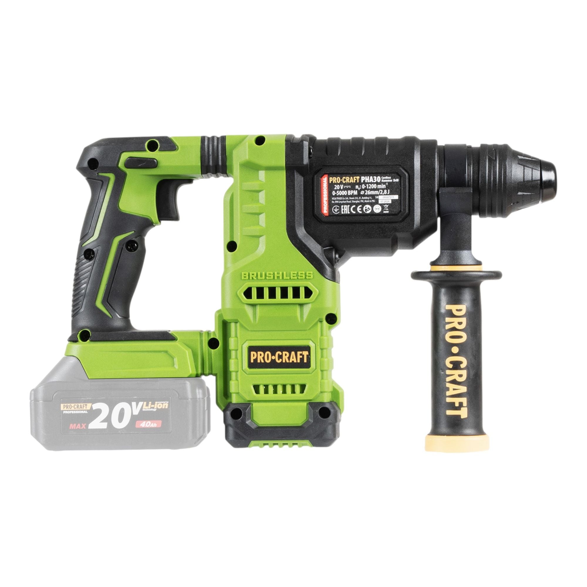 Procraft PHA30bb Akku Bohrhammer 20 V 2 8 J SDS plus Brushless 1x Akku 4 0 Ah Ladegeraet 4 - toolbrothers