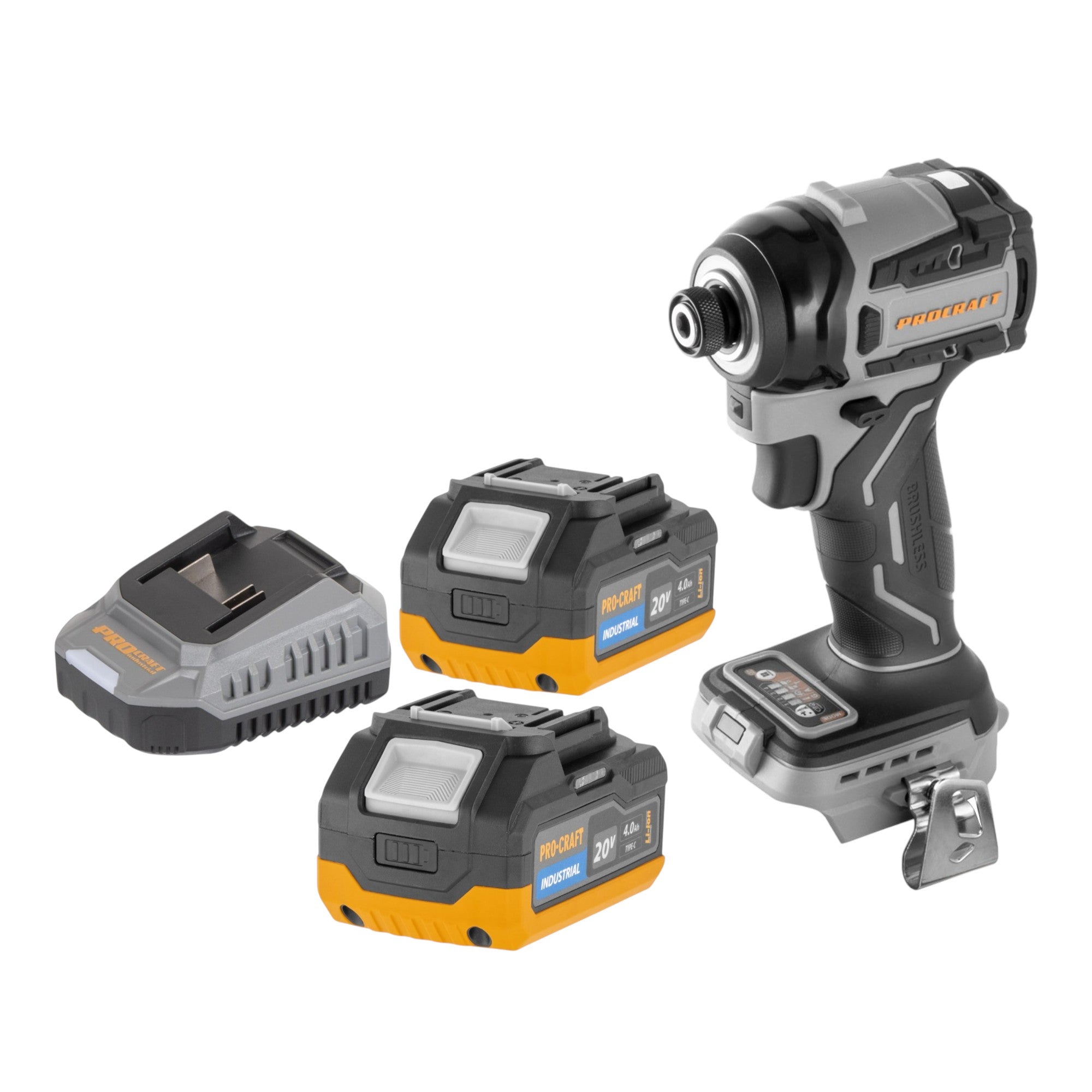 Procraft Industrial ID20Abb Akku Schlagschrauber 20 V 180 Nm 1 4 2x Akku 4 0 Ah Ladegeraet 0 - toolbrothers