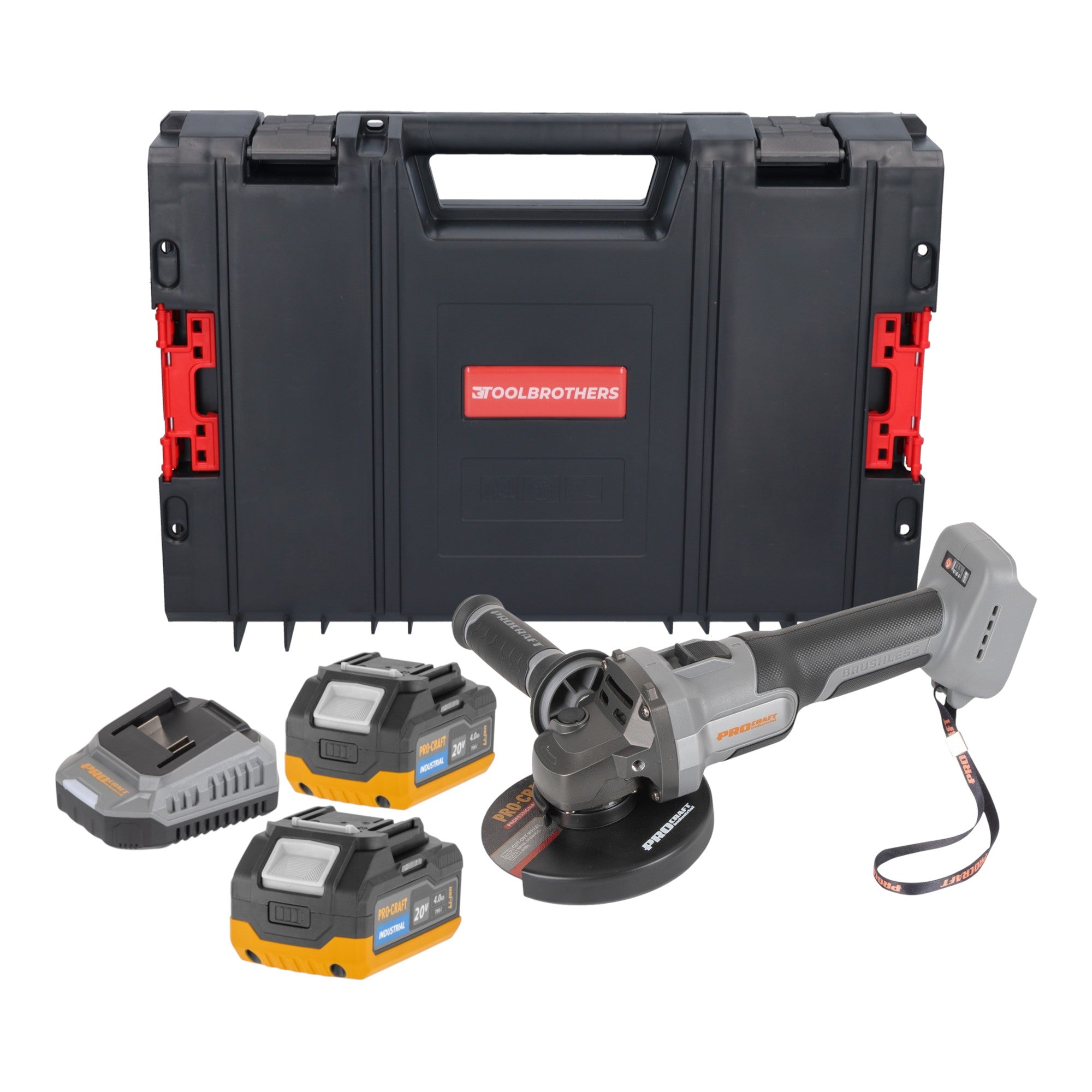 Procraft Industrial AG125Abb Akku Winkelschleifer 20 V 125 mm Brushless 2x Akku 4 0 Ah Ladegeraet RHINO Toolcase 0 - toolbrothers