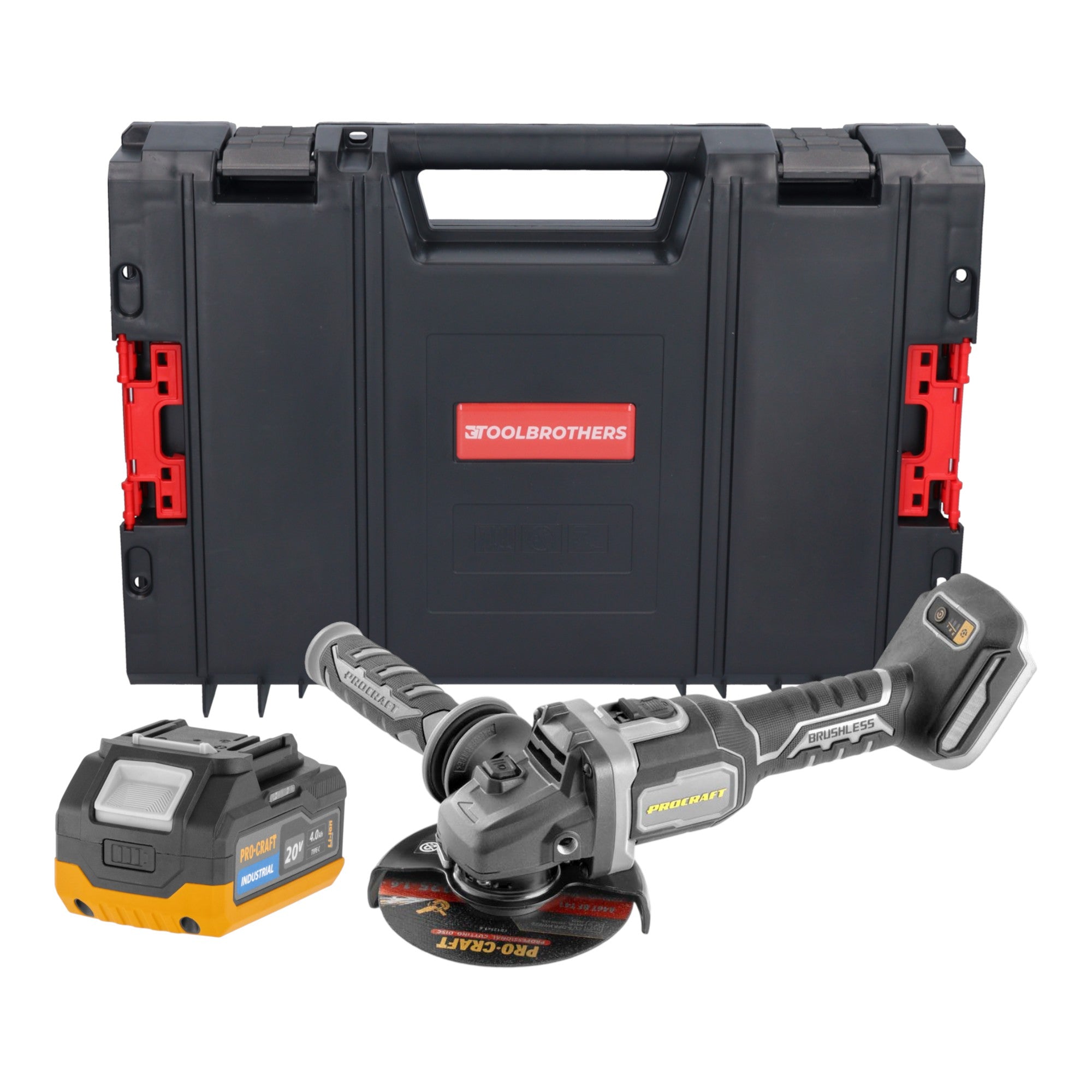 Procraft Industrial AG125Bbb Akku Winkelschleifer 20 V 125 mm Brushless 1x Akku 4 0 Ah RHINO Toolcase ohne Ladegeraet 0 - toolbrothers