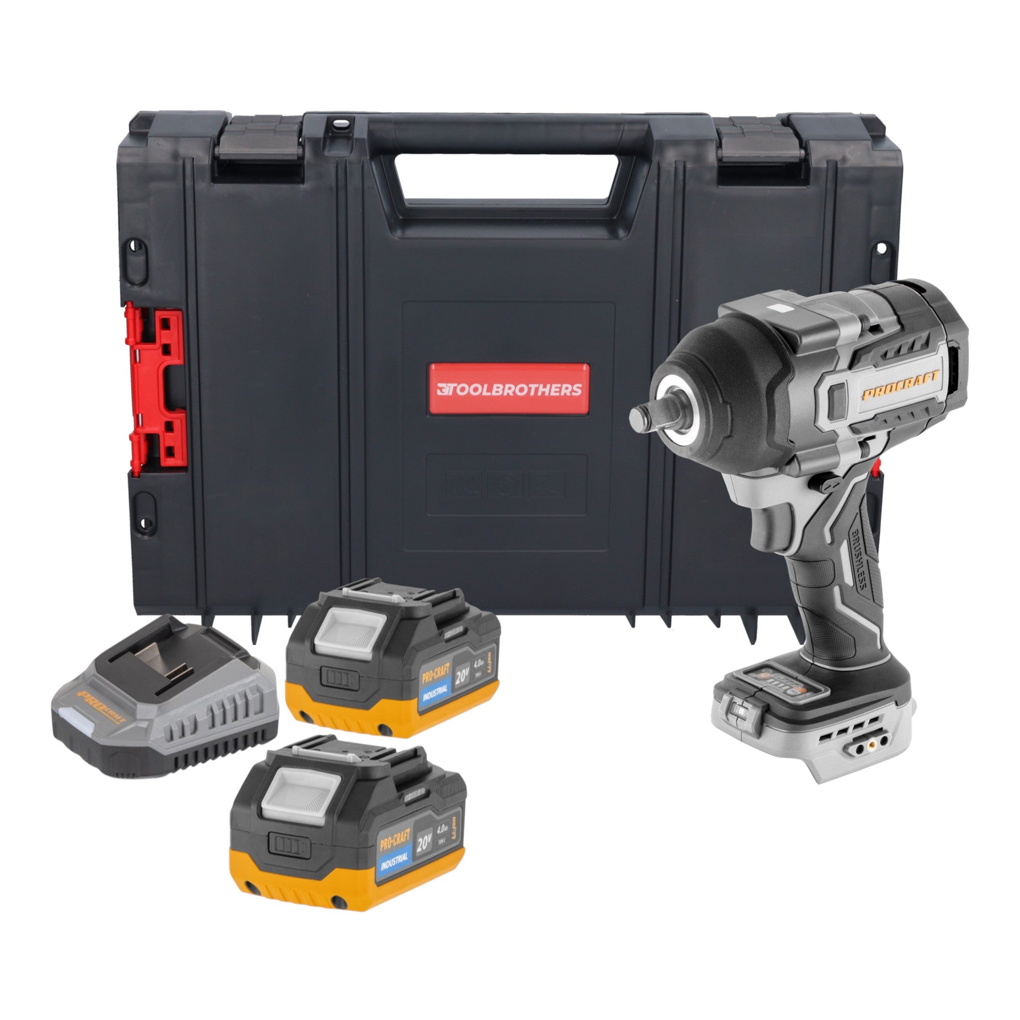 ProCraft Industrial IW850A BB Akku Schlagschrauber 20 V 850 Nm 1 2 Brushless 2x Akku 4 0 Ah Ladegeraet RHINO Toolcase 0 - toolbrothers