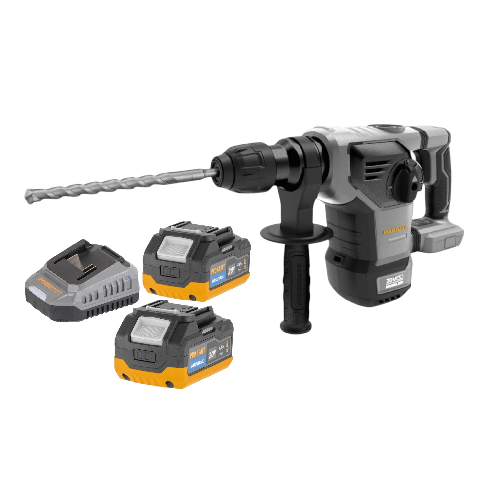 Procraft Industrial HD20B BB C Akku Kombihammer 20 V 5 J SDS plus Brushless 2x Akku 4 0 Ah Ladegeraet Koffer 0 - toolbrothers