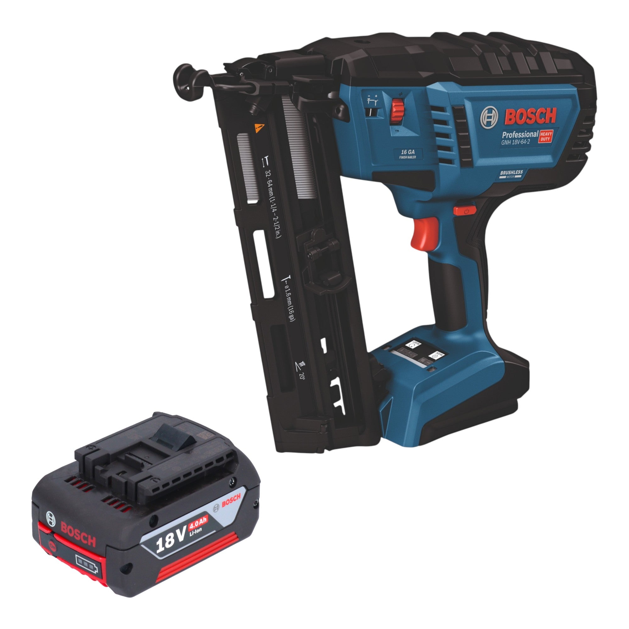 Bosch GNH 18V 64 2 Professional Akku Holznagler 18 V 1 6 x 32 64 mm Brushless 1x Akku 4 0 Ah ohne Ladegeraet 0 - toolbrothers