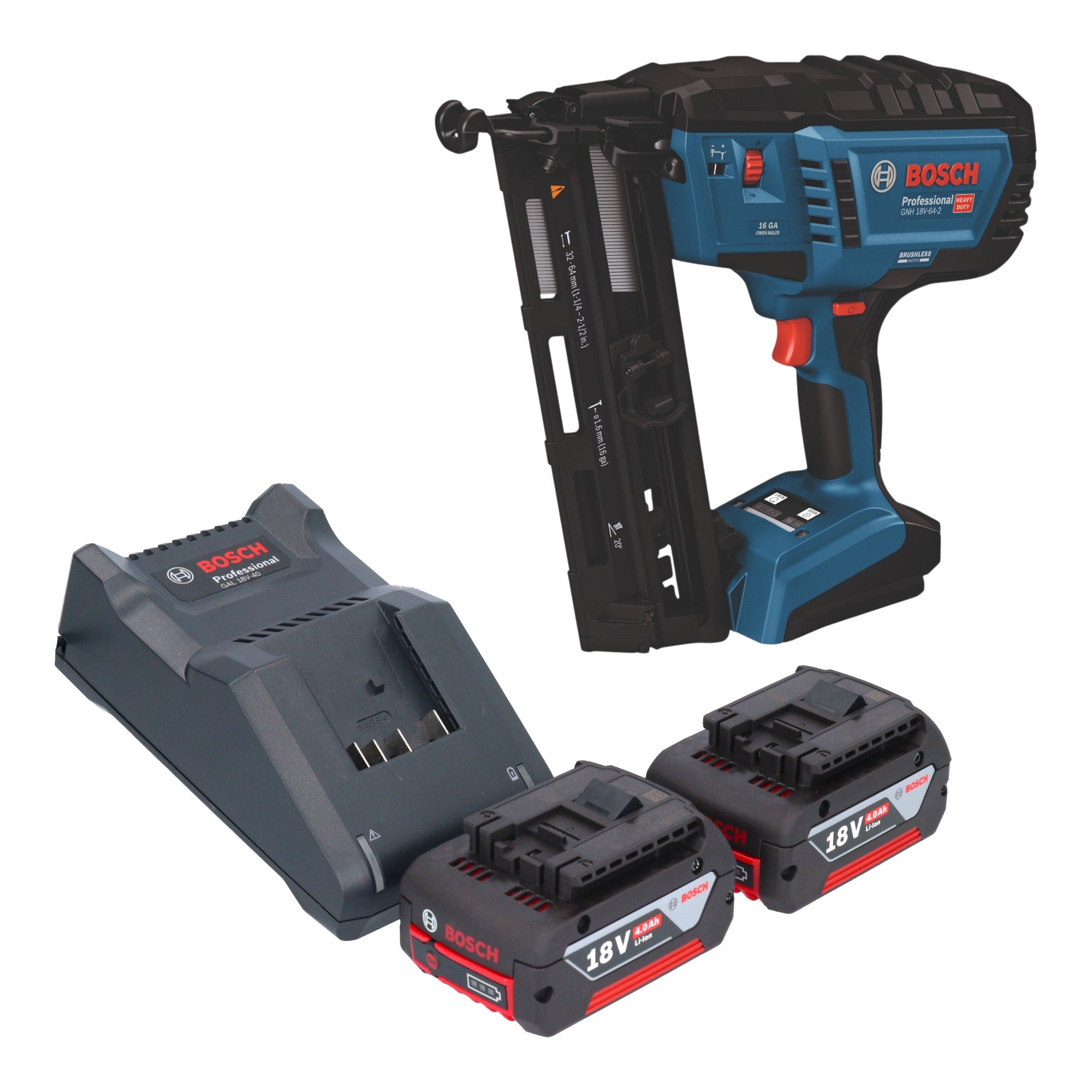 Bosch GNH 18V 64 2 Professional Akku Holznagler 18 V 1 6 x 32 64 mm Brushless 2x Akku 4 0 Ah Ladegeraet 0 - toolbrothers