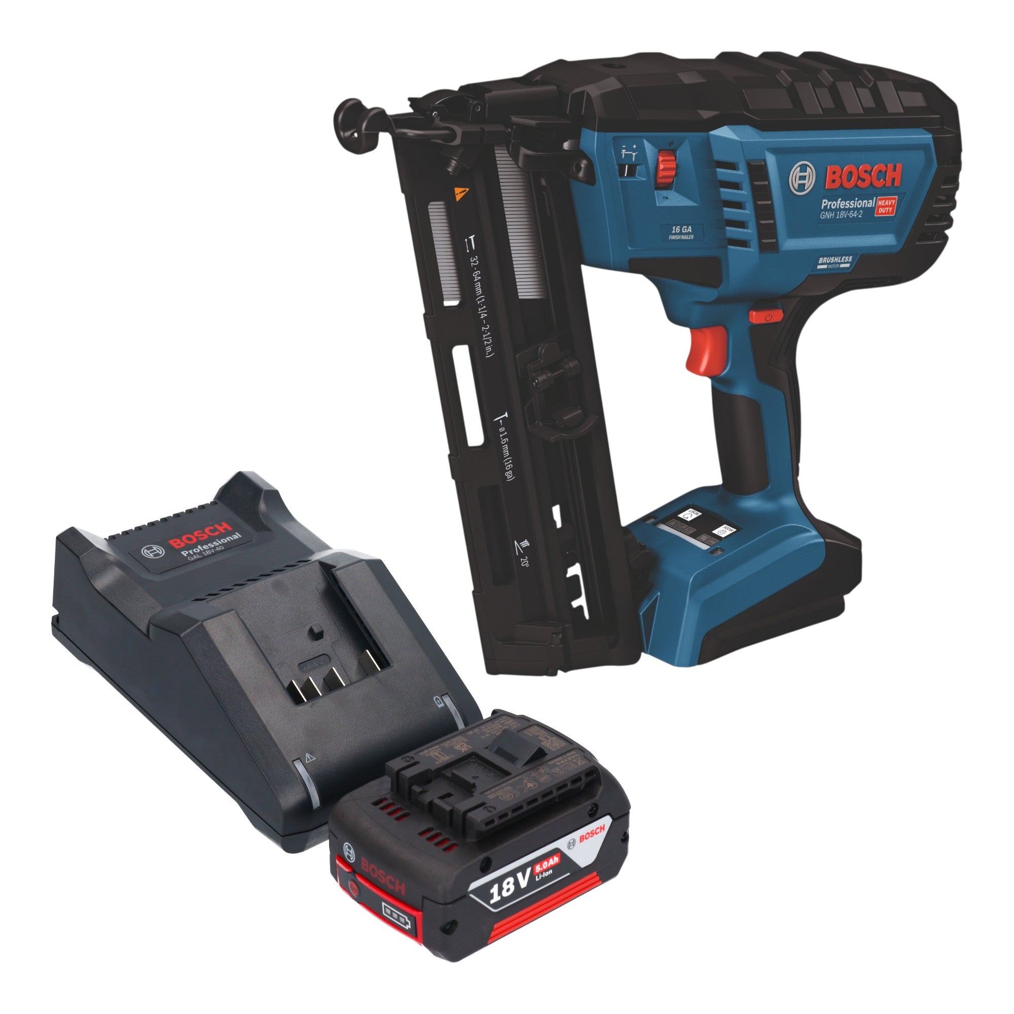 Bosch GNH 18V 64 2 Professional Akku Holznagler 18 V 1 6 x 32 64 mm Brushless 1x Akku 5 0 Ah Ladegeraet 0 - toolbrothers