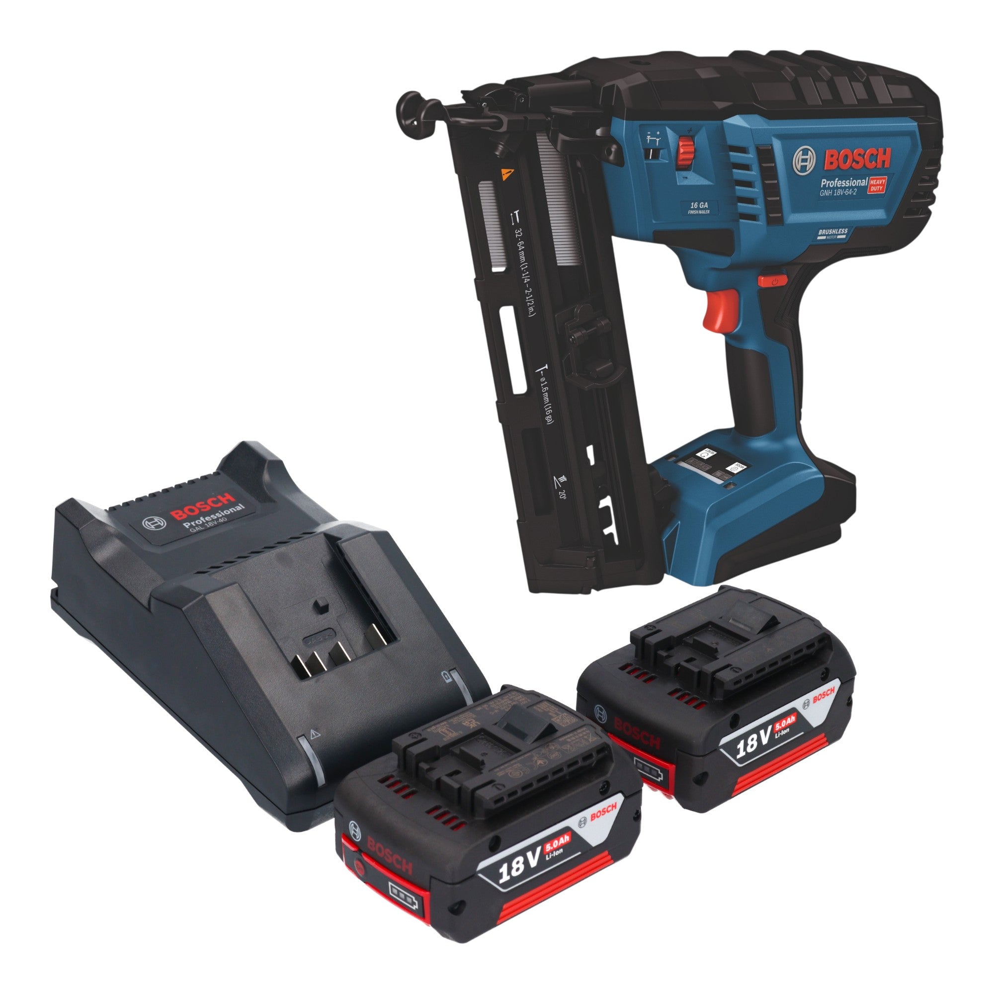 Bosch GNH 18V 64 2 Professional Akku Holznagler 18 V 1 6 x 32 64 mm Brushless 2x Akku 5 0 Ah Ladegeraet 0 - toolbrothers