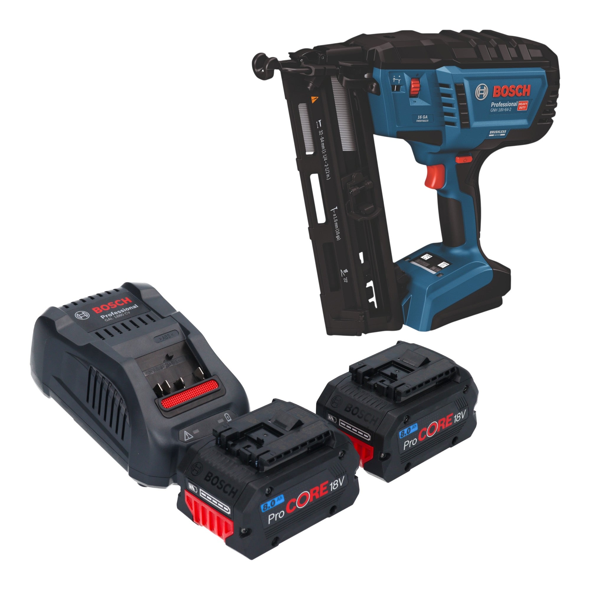 Bosch GNH 18V 64 2 Professional Akku Holznagler 18 V 1 6 x 32 64 mm Brushless 2x ProCORE Akku 8 0 Ah Ladegeraet 0 - toolbrothers
