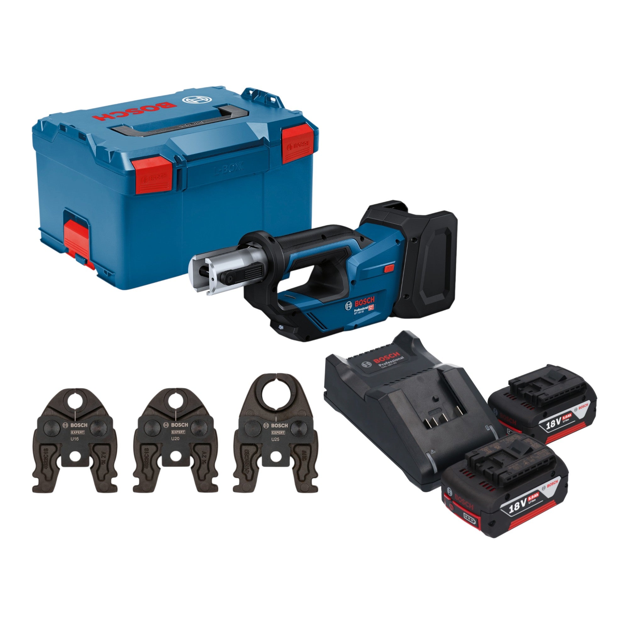 Bosch GPT 18V 19 Professional Akku Presswerkzeug 18 V 21 kN 2x Akku 5 0 Ah Ladegeraet 3x Pressbacke L Boxx 0 - toolbrothers