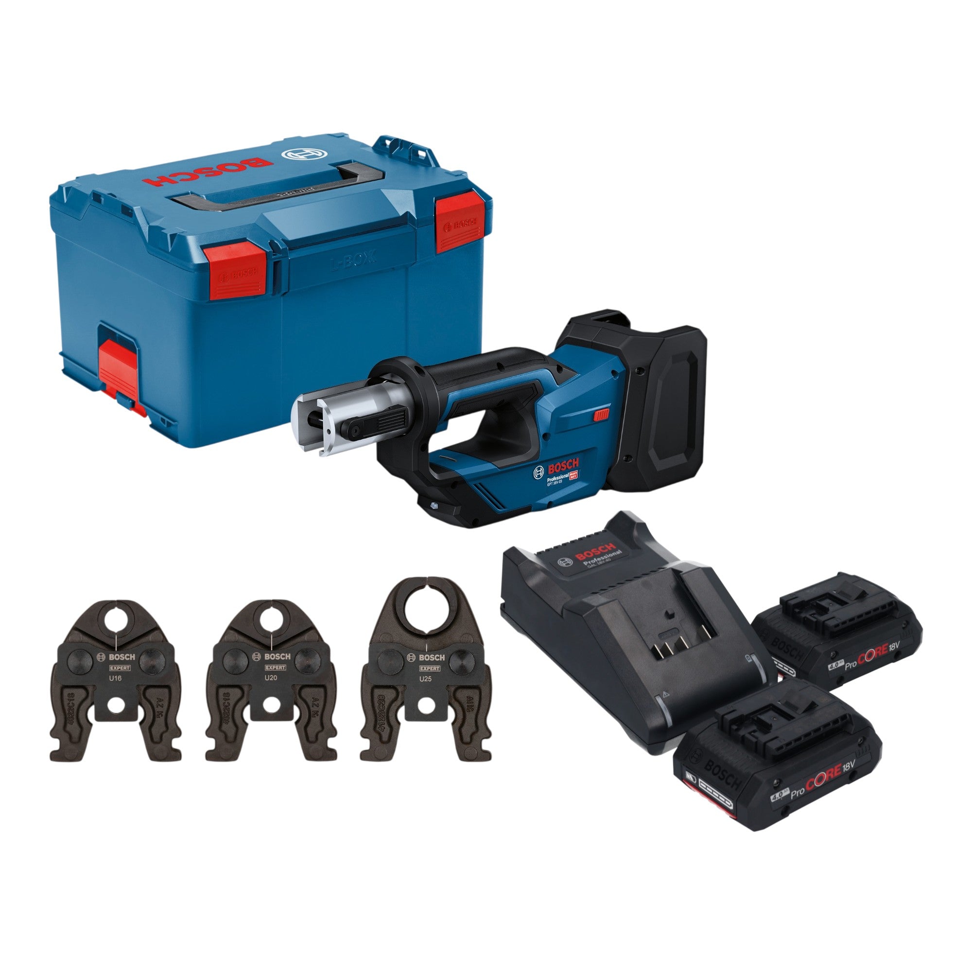 Bosch GPT 18V 19 Professional Akku Presswerkzeug 18 V 21 kN 2x ProCORE Akku 4 0 Ah Ladegeraet 3x Pressbacke L Boxx 0 - toolbrothers