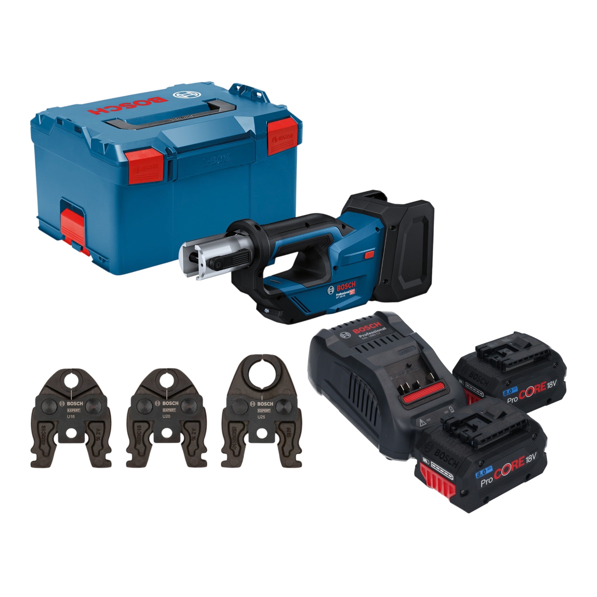 Bosch GPT 18V 19 Professional Akku Presswerkzeug 18 V 21 kN 2x ProCORE Akku 8 0 Ah Ladegeraet 3x Pressbacke L Boxx 0 - toolbrothers