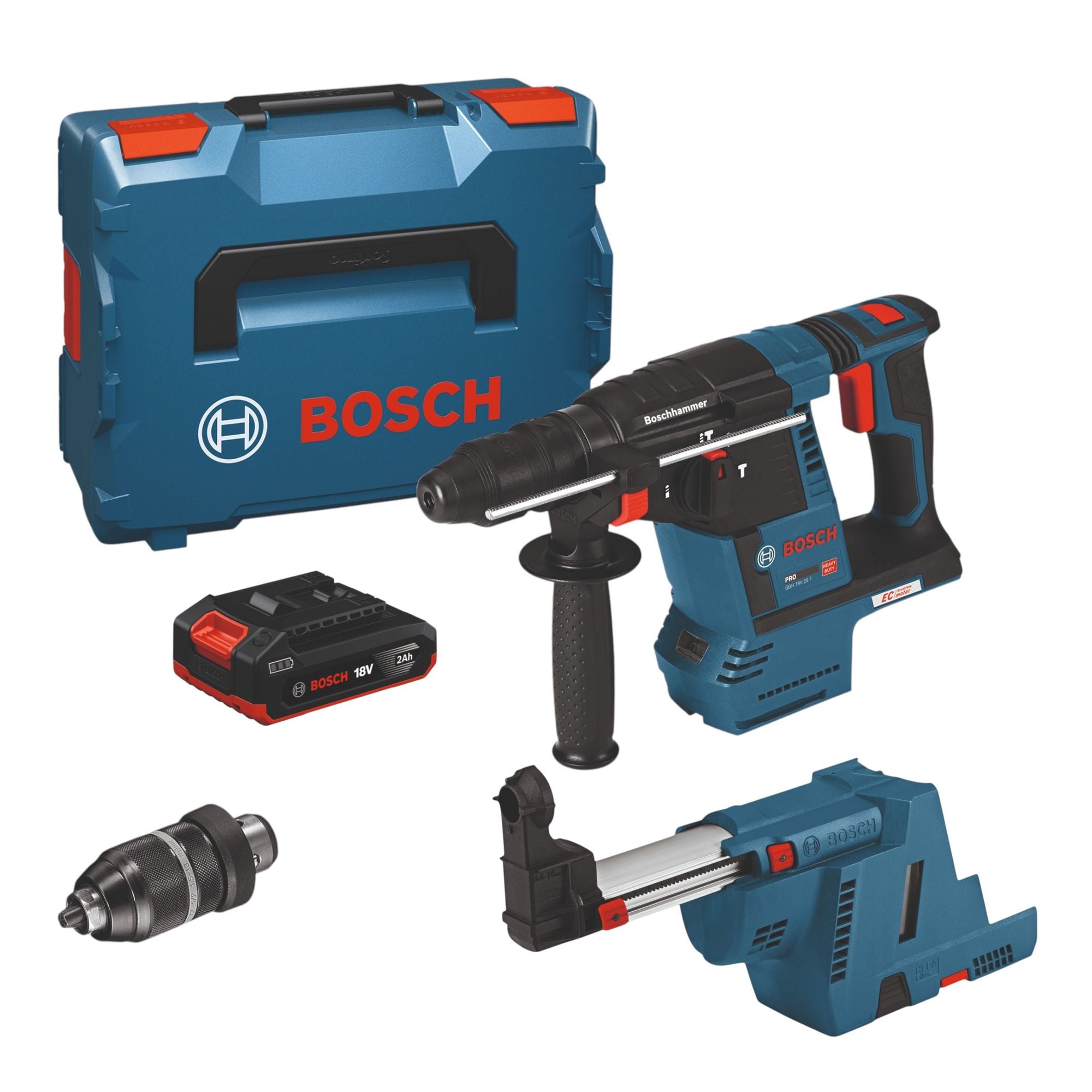 Bosch GBH 18V 26 F Professional Akku Bohrhammer 18 V 2 6 J SDS Plus Brushless 1x Akku 2 0 Ah Staubabsaugung L Boxx ohne Ladegeraet 0 - toolbrothers