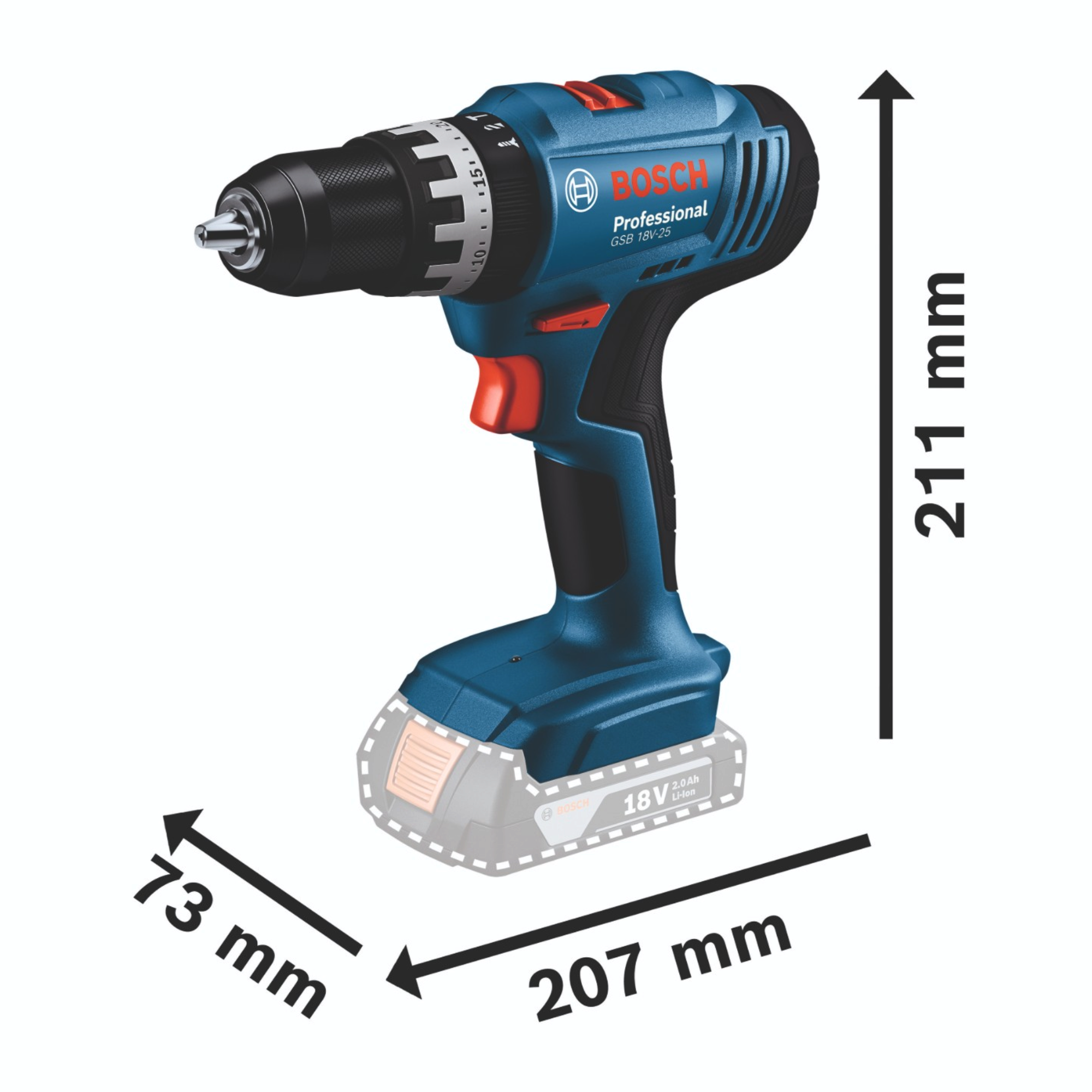 Bosch GSB 18V 25 Professional Akku Schlagbohrschrauber 18 V 56 Nm 1x Akku 2 0 Ah ohne Ladegeraet 1 - toolbrothers