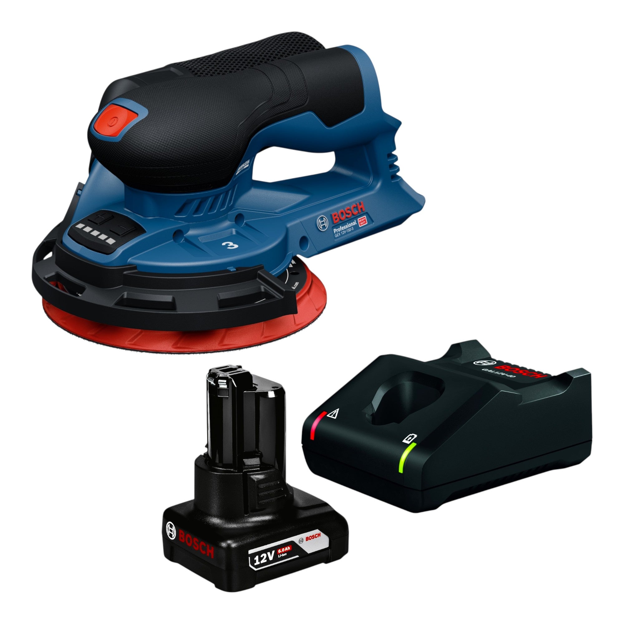 Bosch GEX 12V 150 3 Professional Akku Exzenterschleifer 12 V 150 mm Brushless 1x Akku 6 0 Ah Ladegeraet 0 - toolbrothers