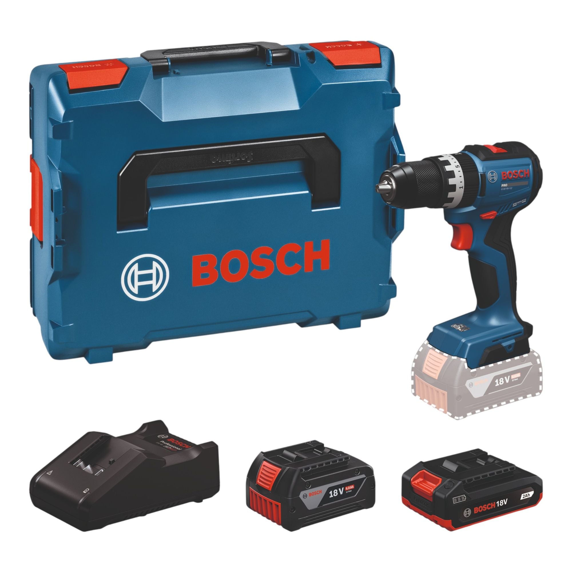 Bosch GSB 18V 52 Professional Akku Schlagbohrschrauber 18 V 70 Nm 06019S0122 Brushless 2x Akku 2 0 4 0 Ah Ladegeraet L Boxx 0 - toolbrothers